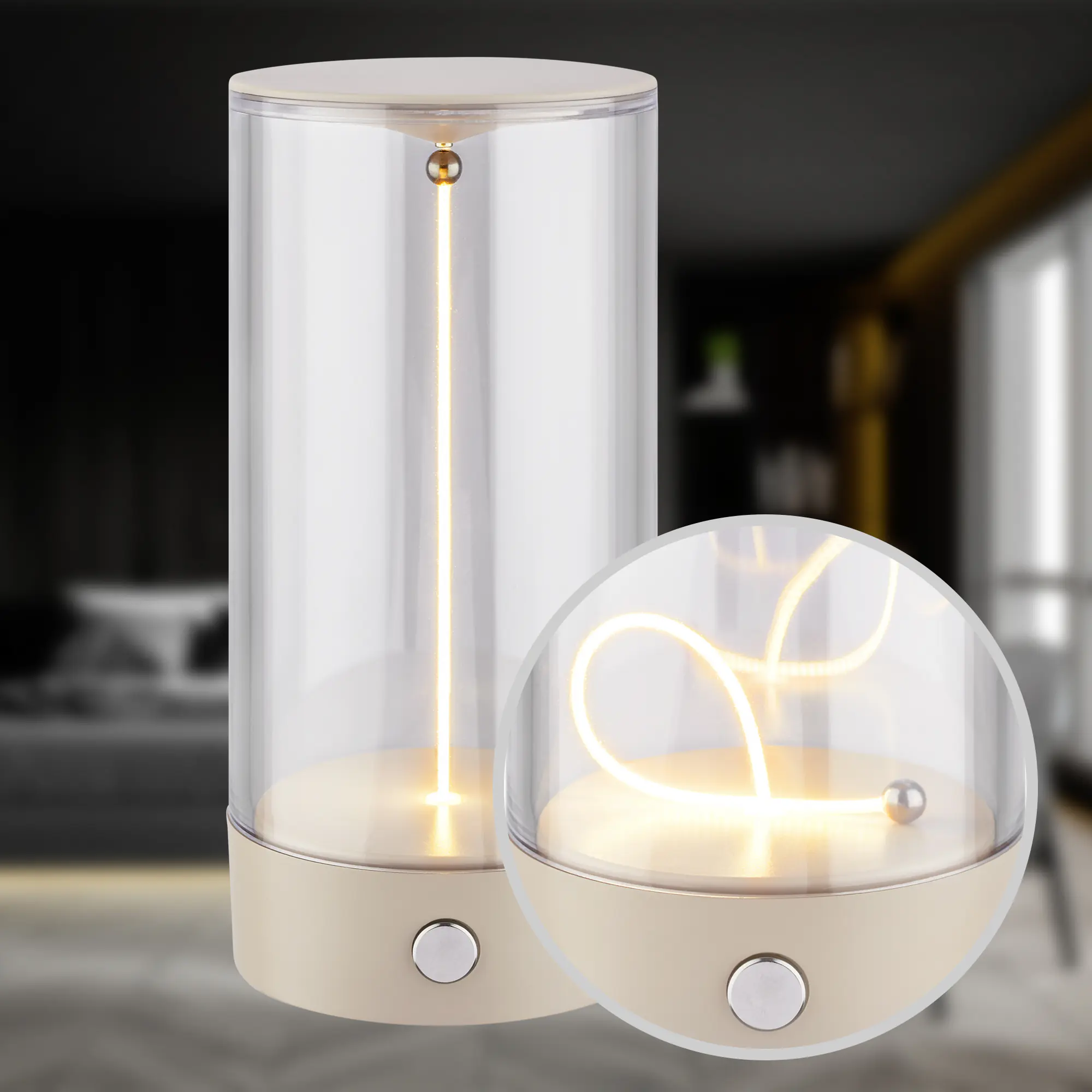 Briloner LED Akku-Tischleuchte Wiggle beige 15 cm warmweiß dimmbar