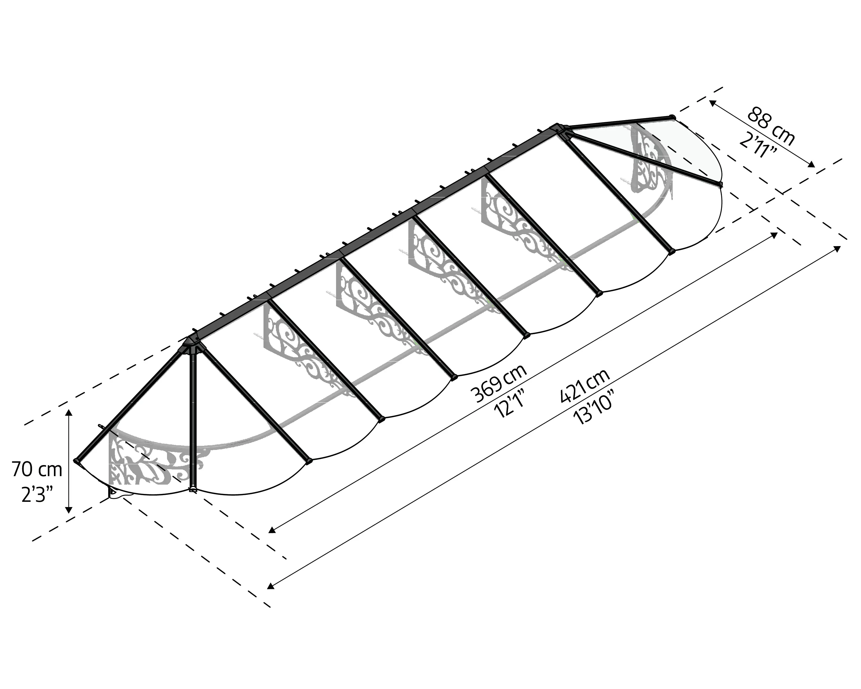 Canopia Vordach Lily 4100 Schwarz Alu 421 x 88 cm