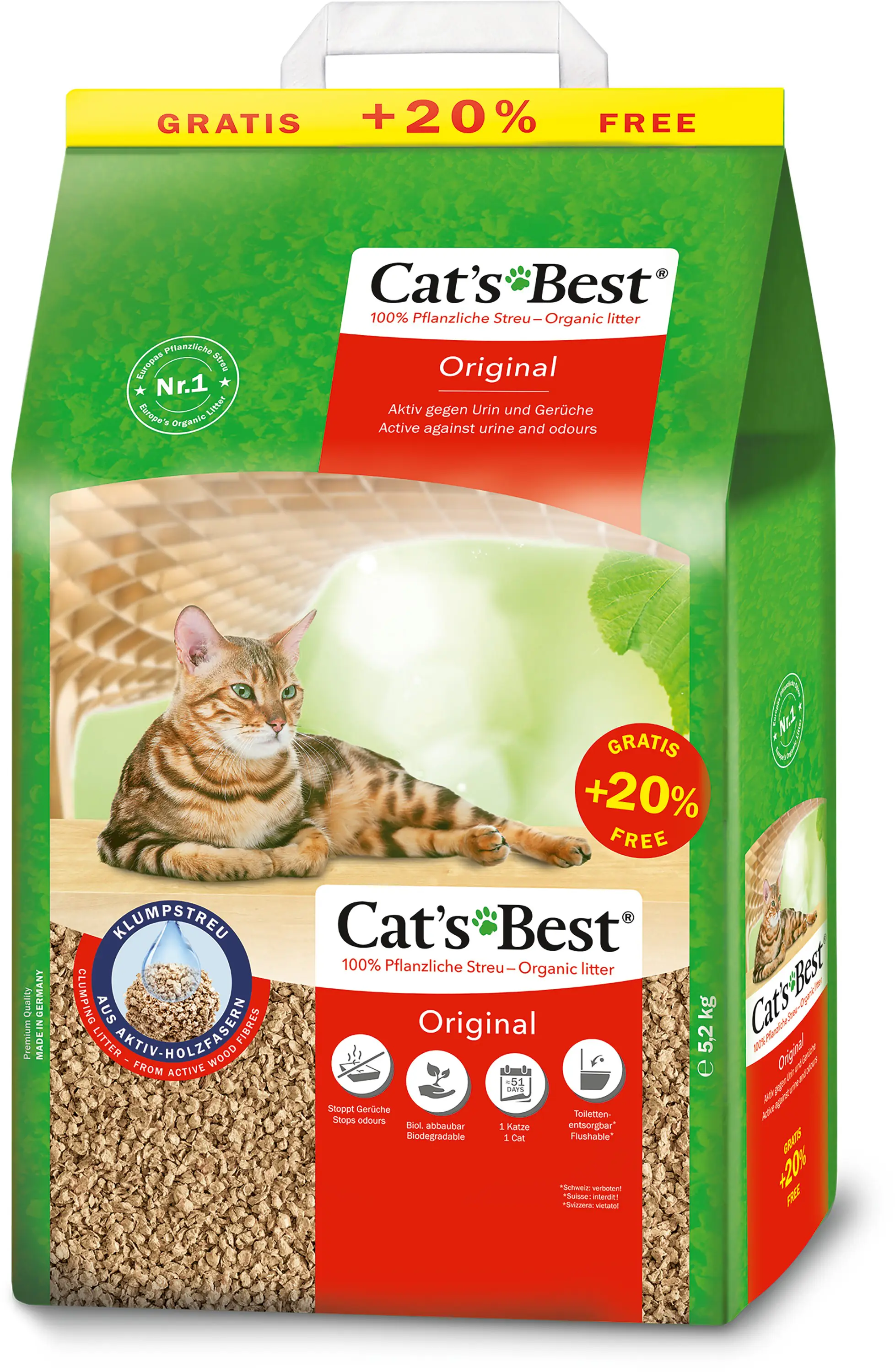 Cats Best Original Katzenstreu pflanzlich 10 + 2 L