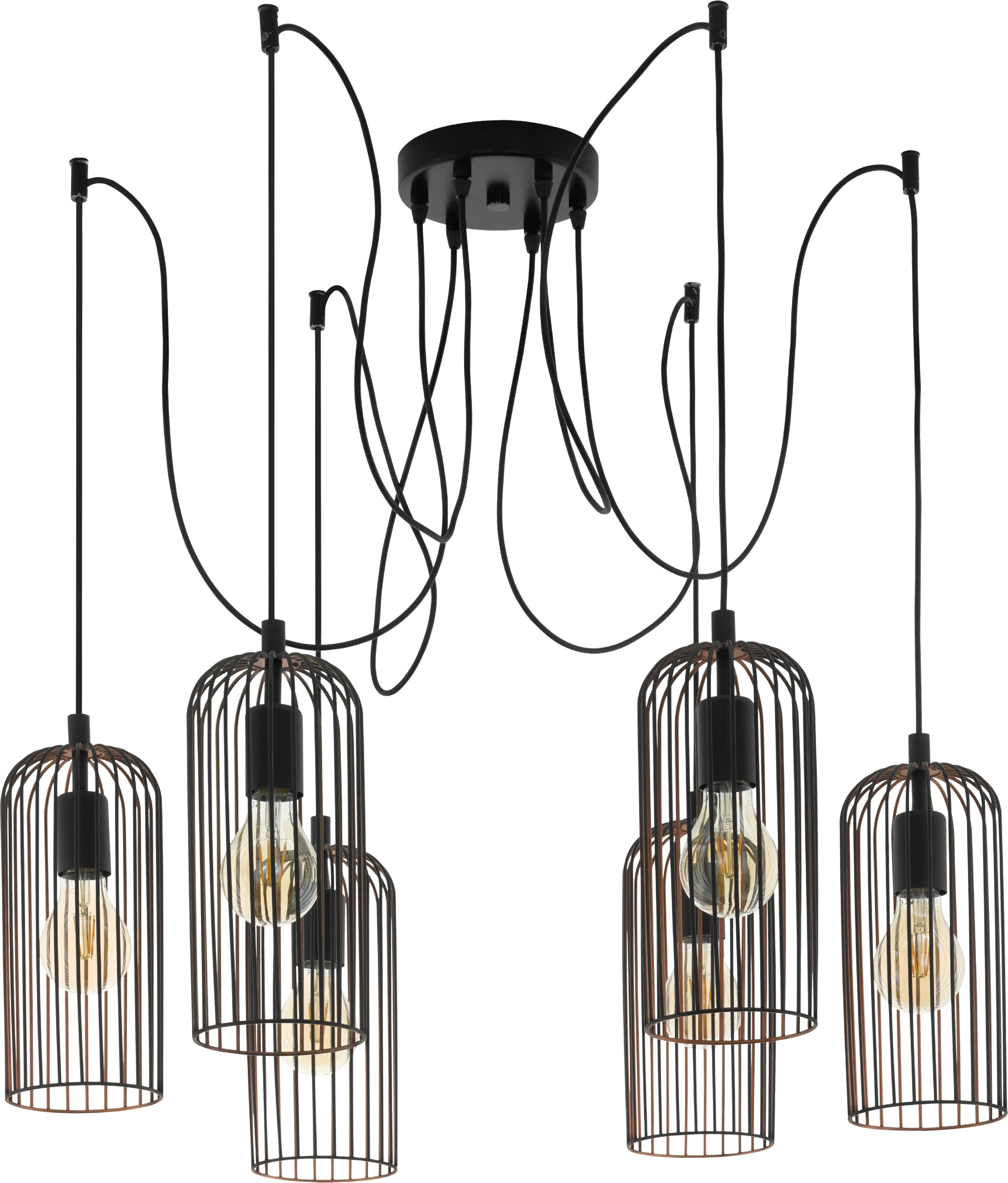 Eglo 6er Pendelleuchte Roccamena schwarz-kupfer individuell E27