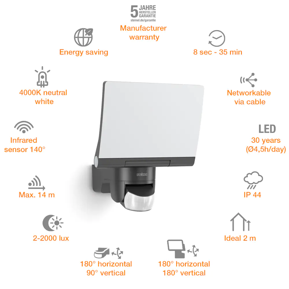 Steinel Strahler XLED Home 2 XL S Graphit mit Bewegungsmelder, Sensor