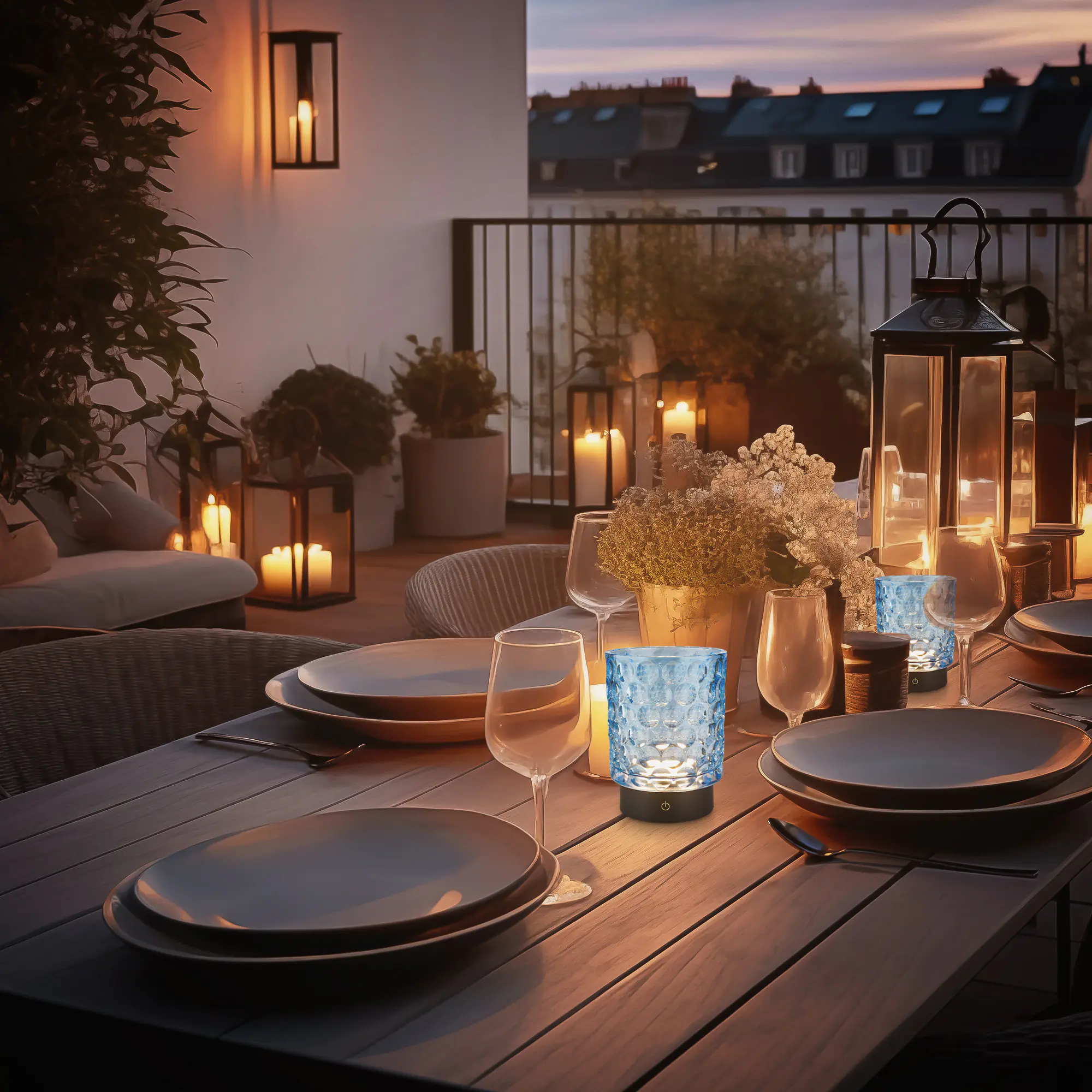 Briloner LED Akku-Tischleuchte Sunora blau 15 cm warmweiß dimmbar