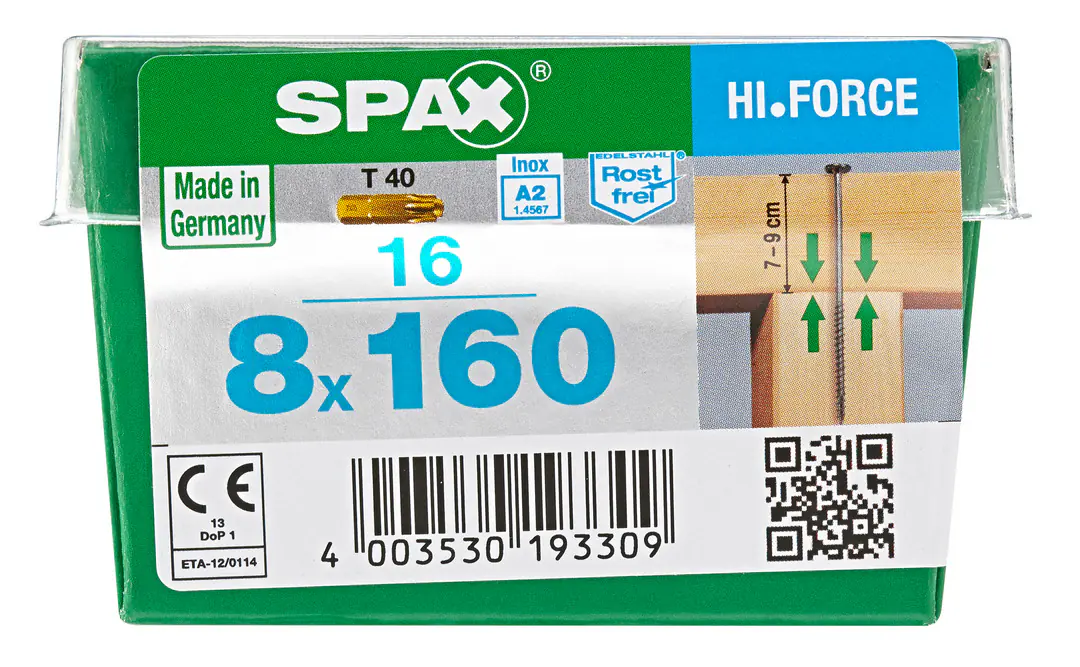 Spax Tellerkopfschrauben 8.0 x 160 mm TX 40 - 16 Stück Edelstahl