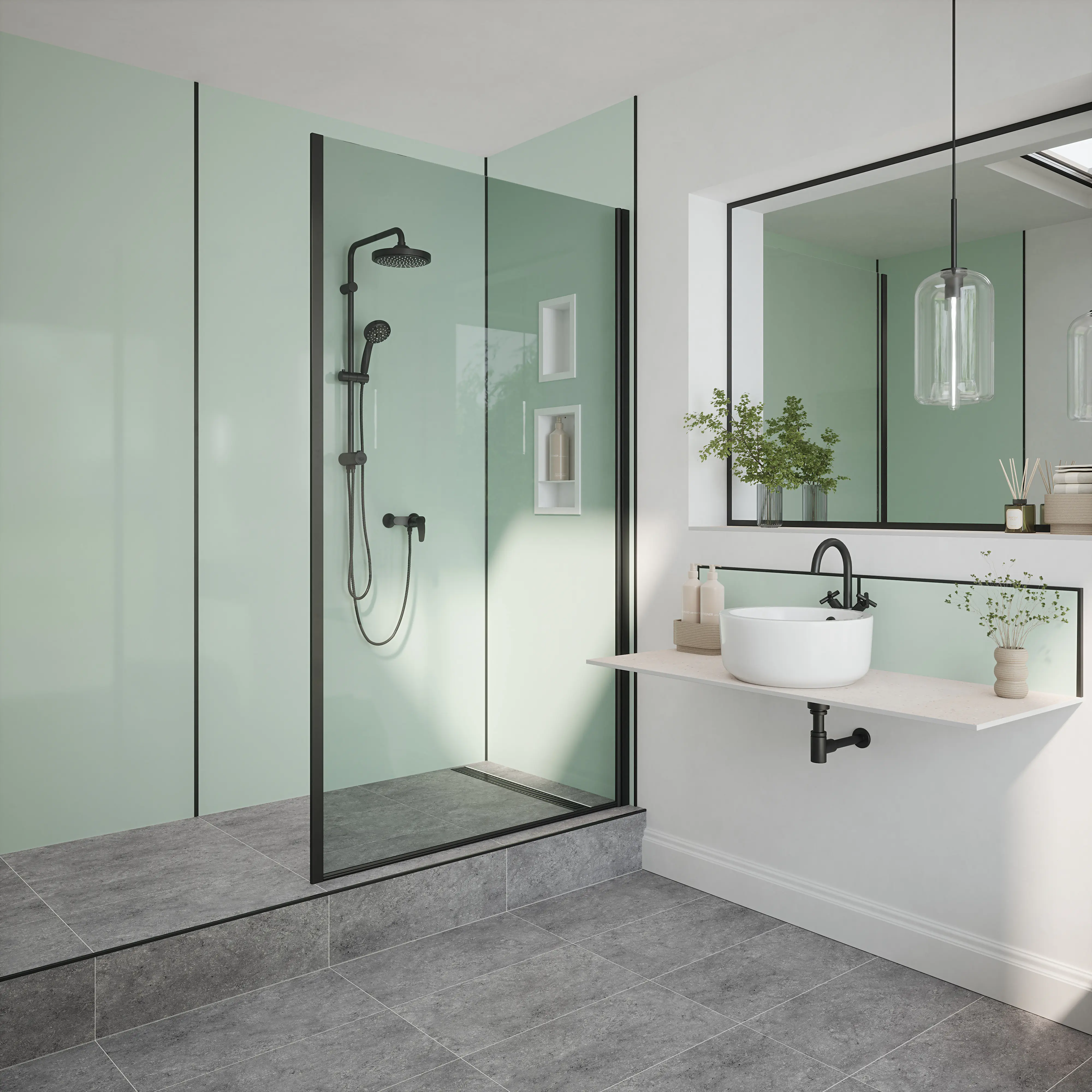 Wetwall Alloy Wandpaneel  Terra Grey/Seabreeze Green 120 x 244 cm