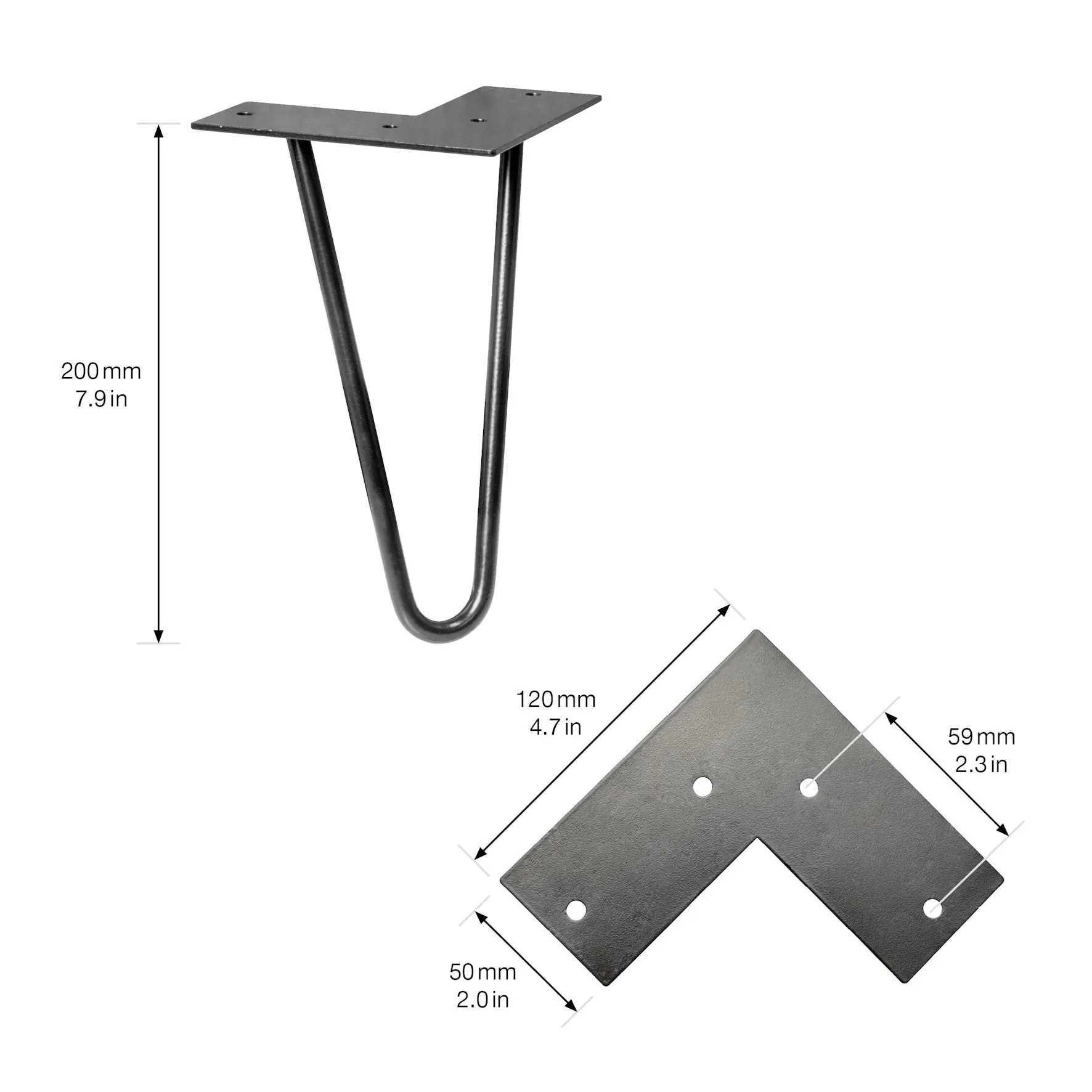 Wagner Möbelfuß Hairpin Stahl 20 x 12 cm schwarz - 1 Stück