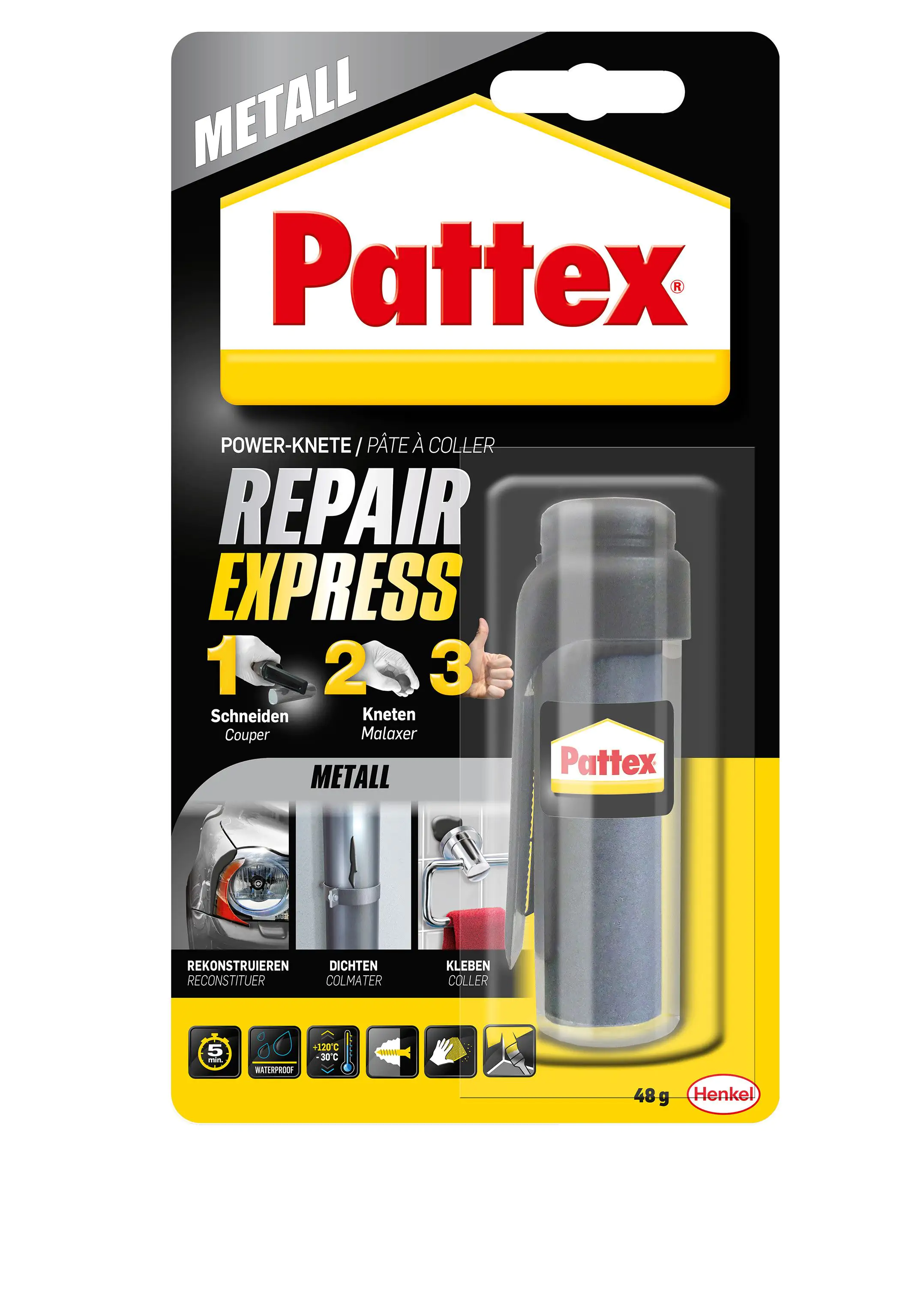 Pattex Repair Express Metall Powerknete 48 g, metallfarben