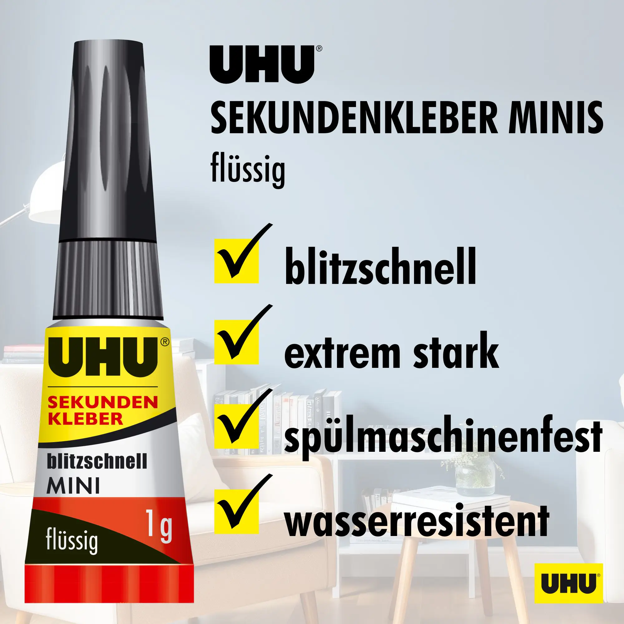 UHU Sekundenkleber blitzschnell Minis 3 g (3 x 1 g), flüssig