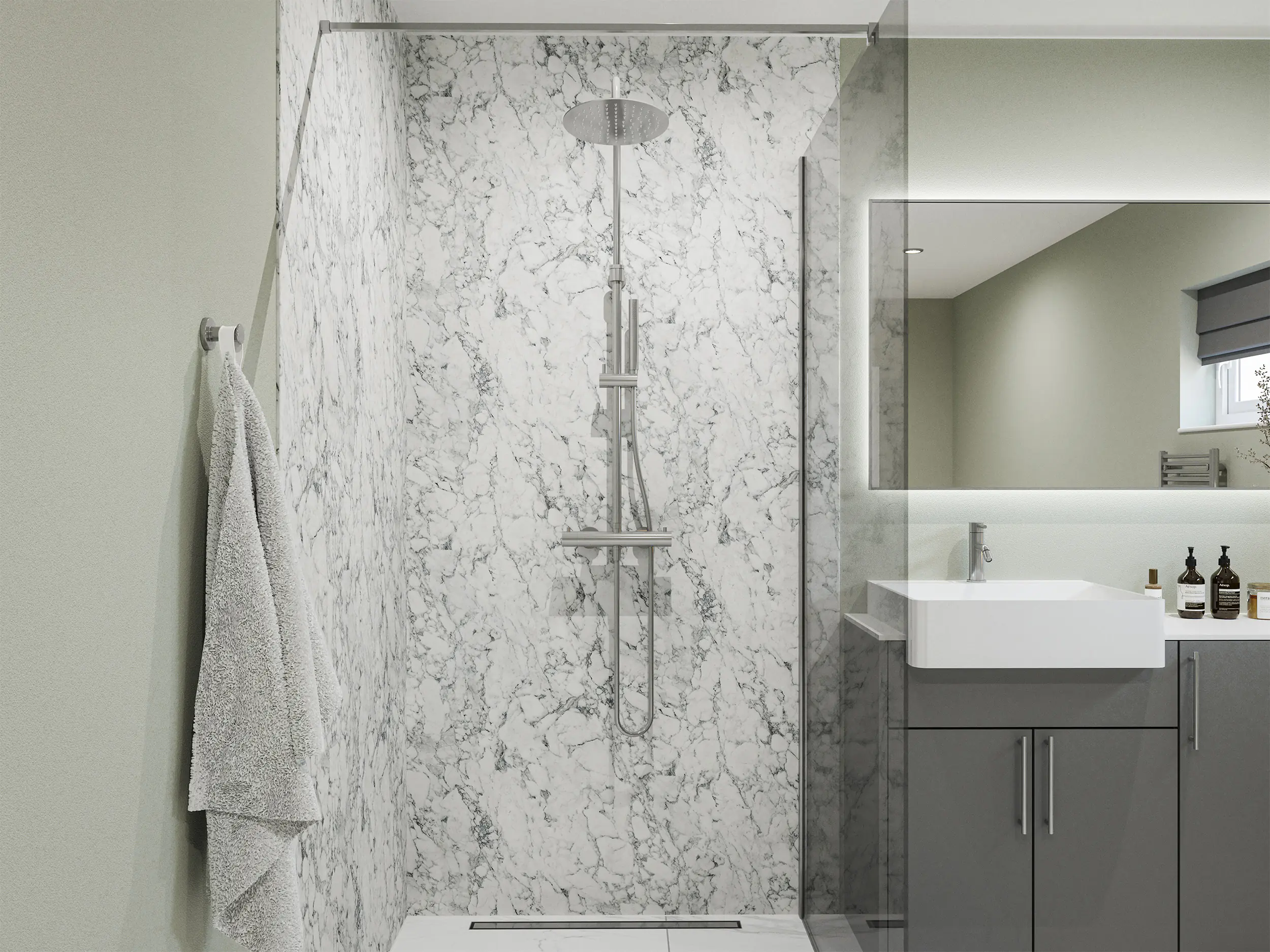Wetwall Elite Wandpaneel  White Marble 60 x 242 cm mit Nut & Feder