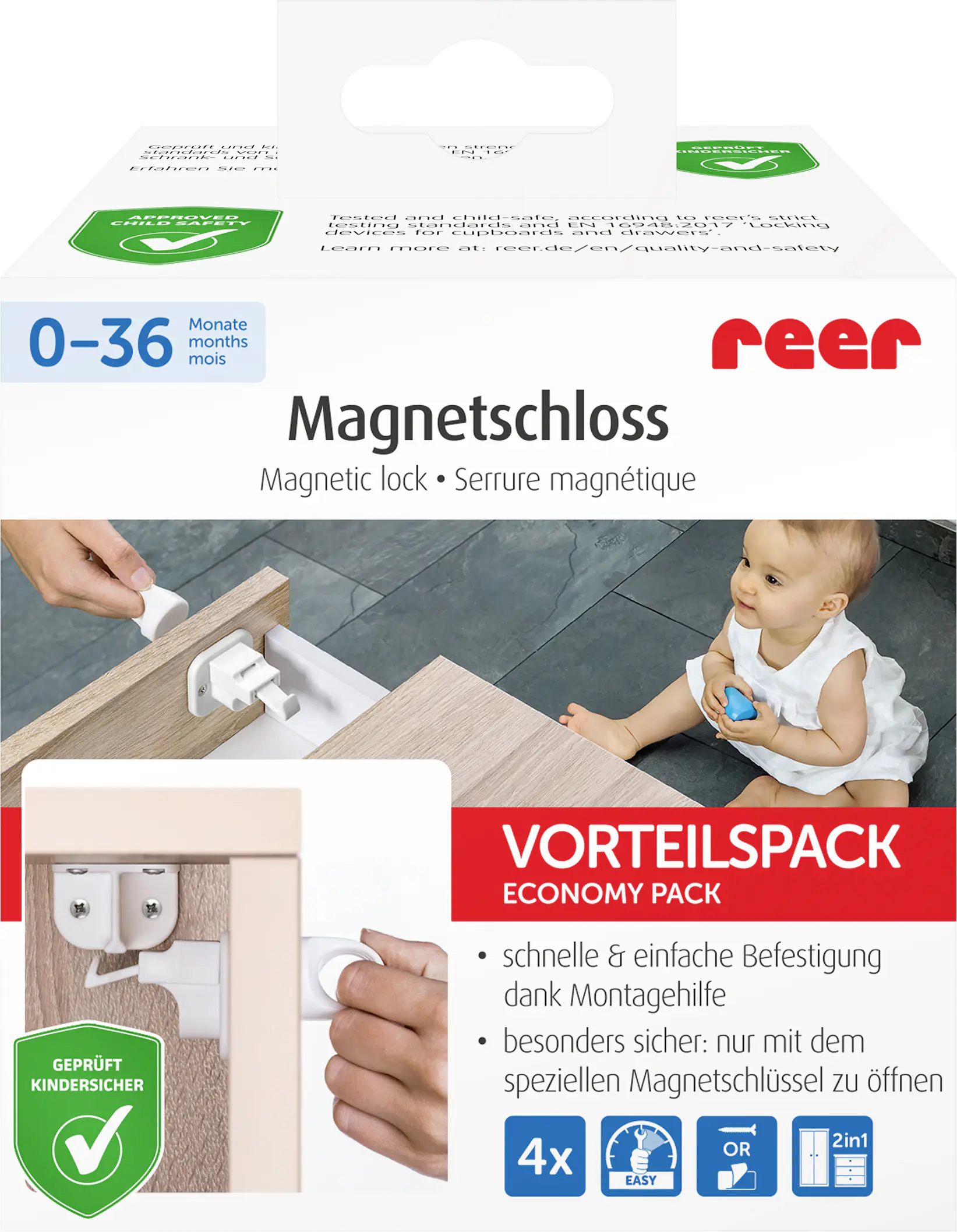 Reer Magnetschloss mit Montagehilfe 4 Stück