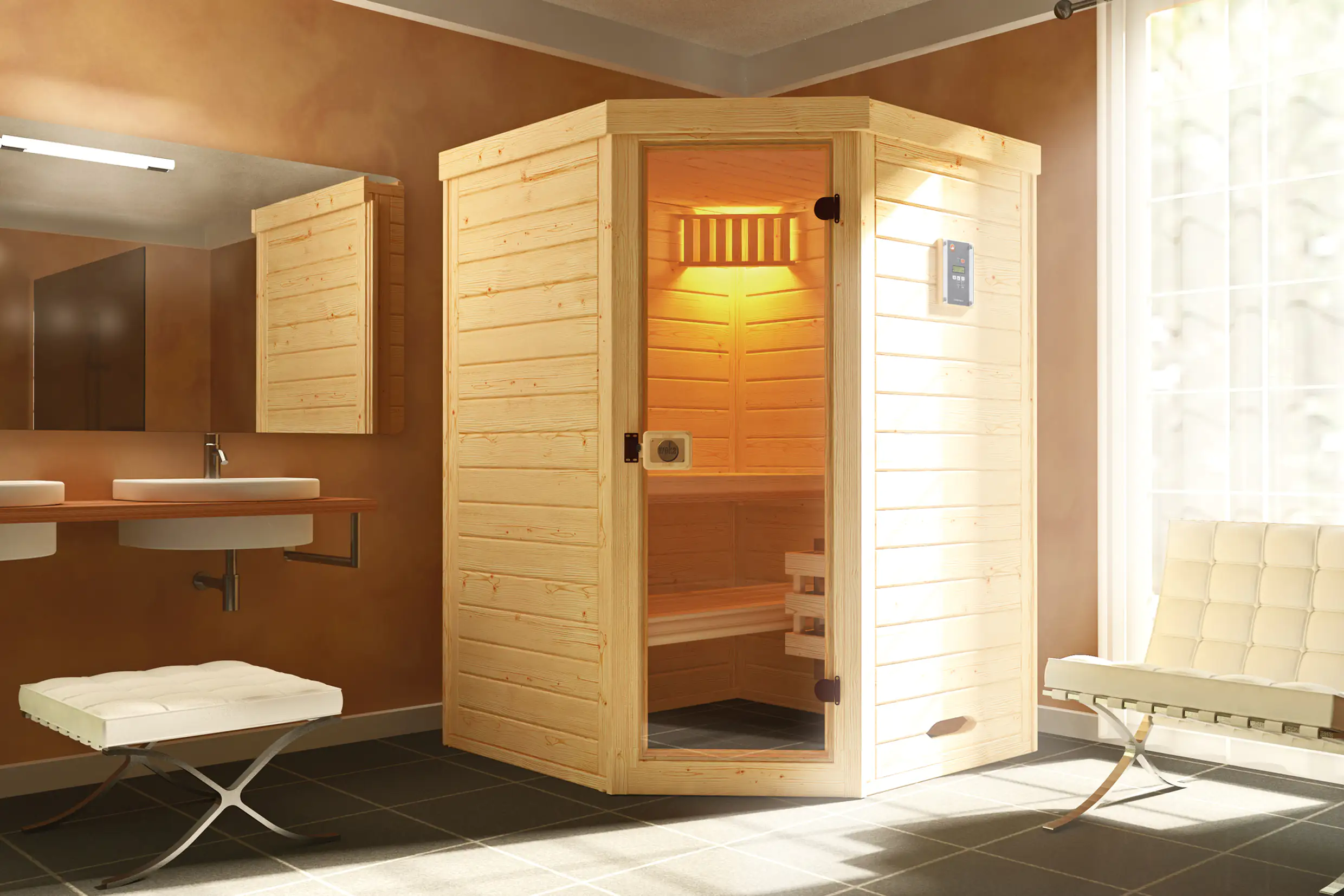 Weka Massivholz-Element-Sauna Laukkala 1 mit Glastür