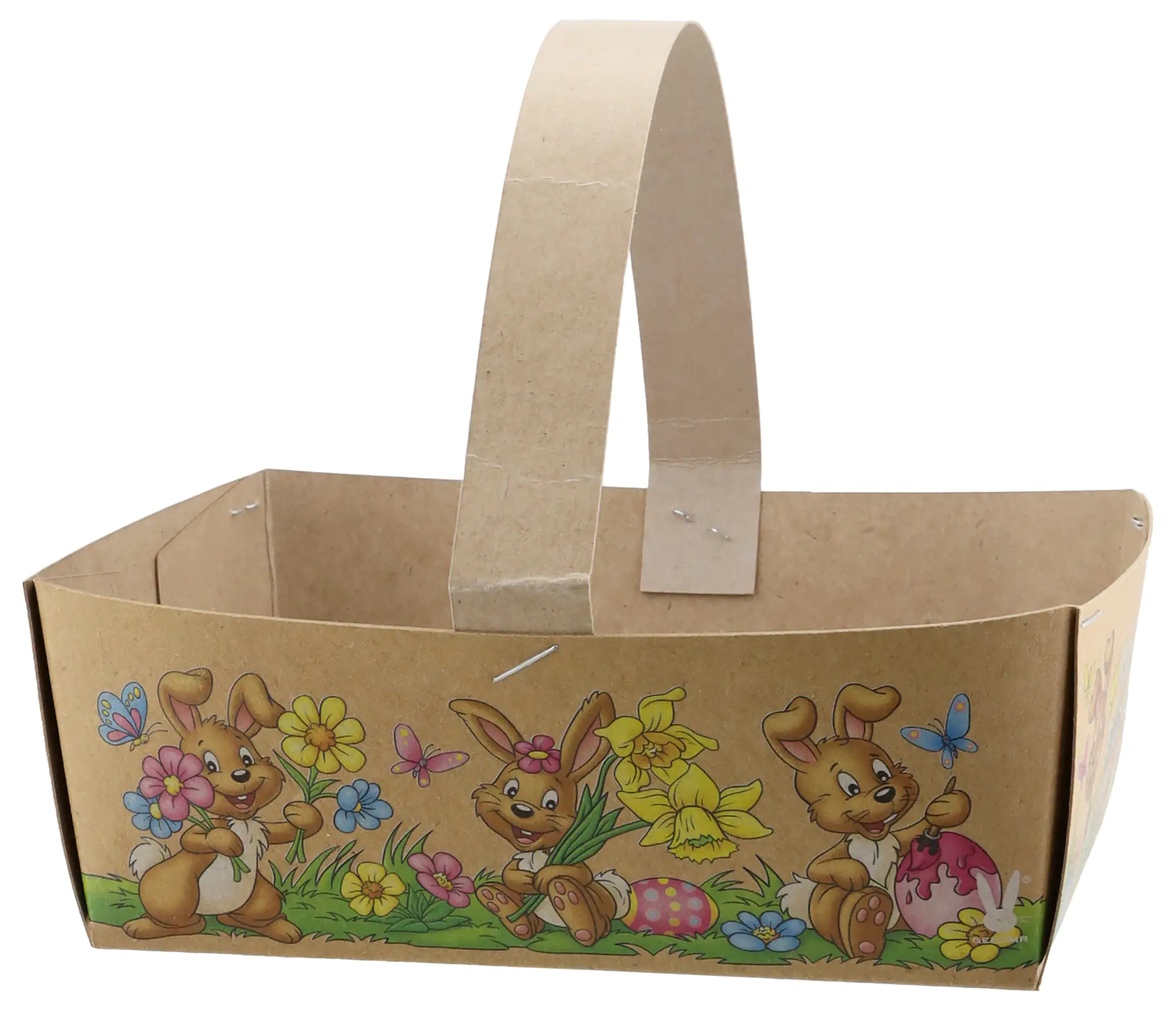Osterkörbchen Pappe Hase 15 x 12 cm braun bunt mit Griff