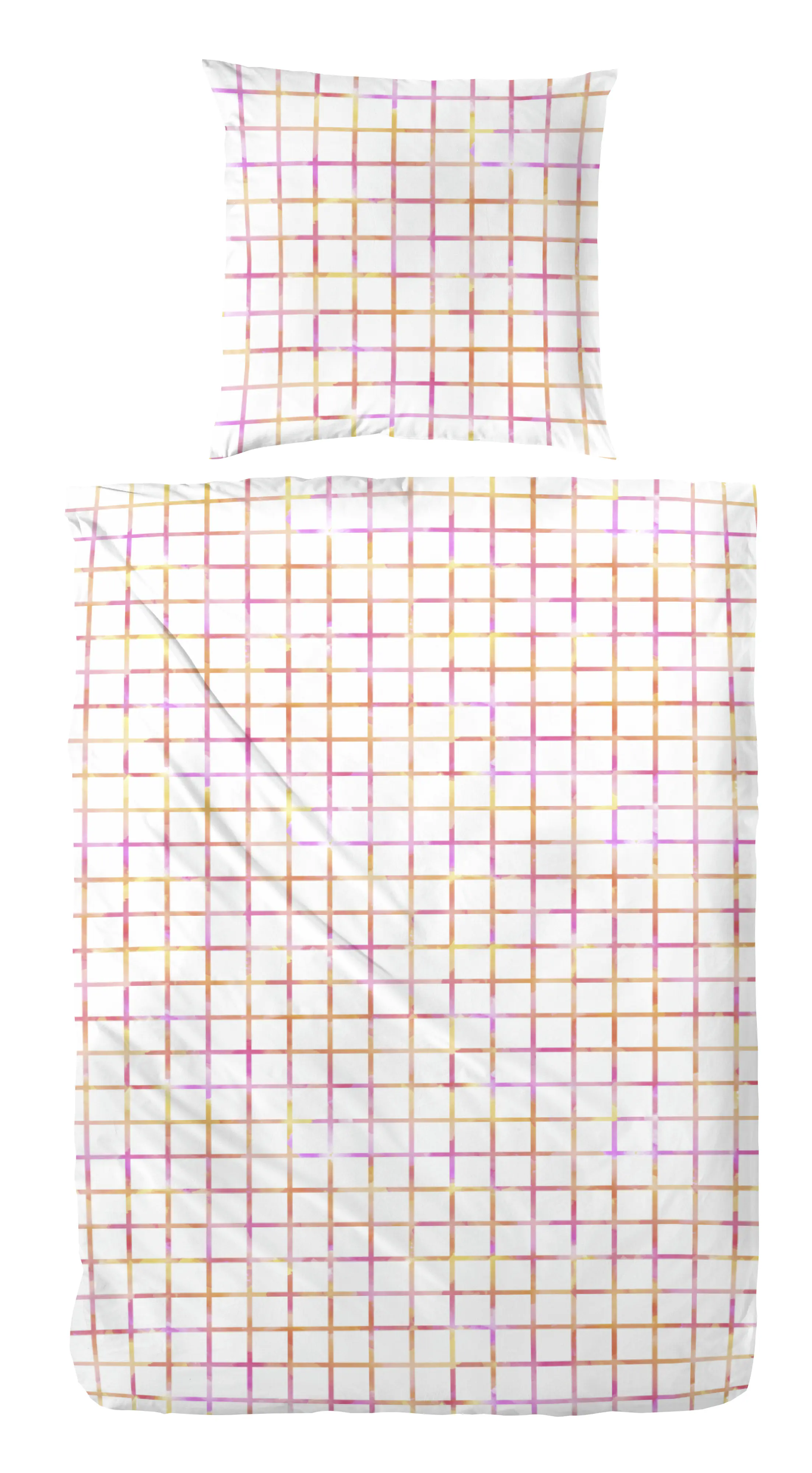 Bettwäsche Perkal Karo gelb-pink 135 x 200 cm