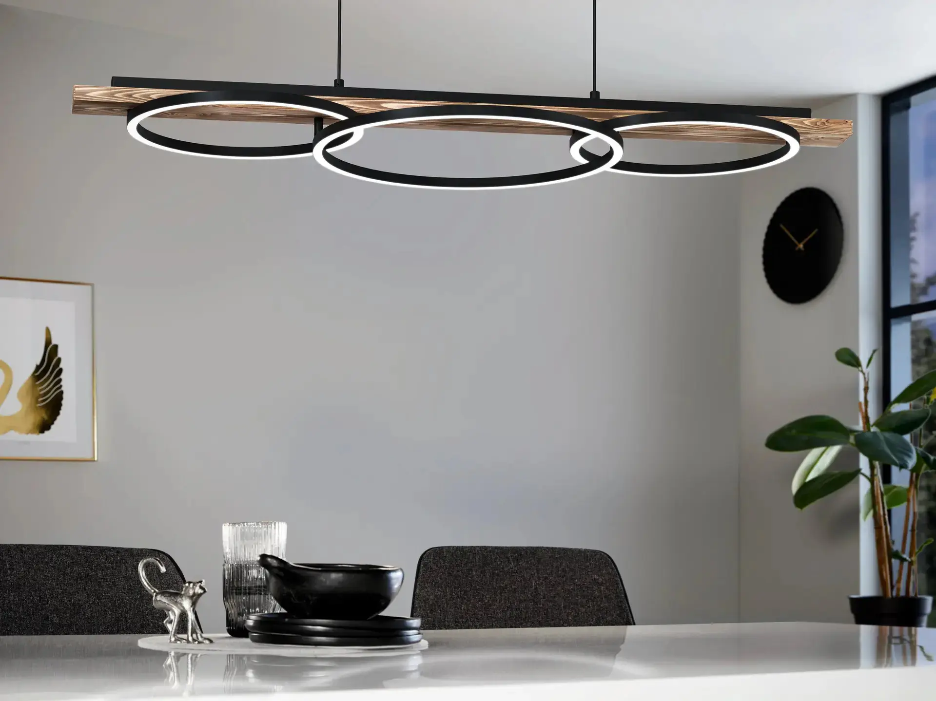 Eglo LED Pendelleuchte Boyal schwarz holz 101 x 110 cm warmweiß dimmbar