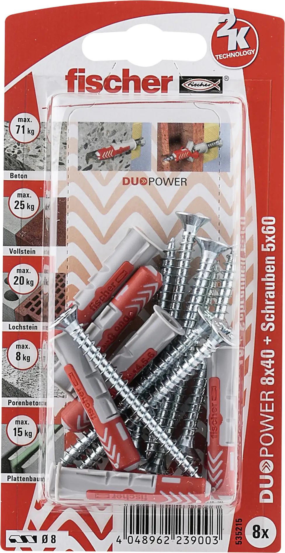 Fischer Dübel-Set Duopower 8.0 x 40 mm - 8 Stück