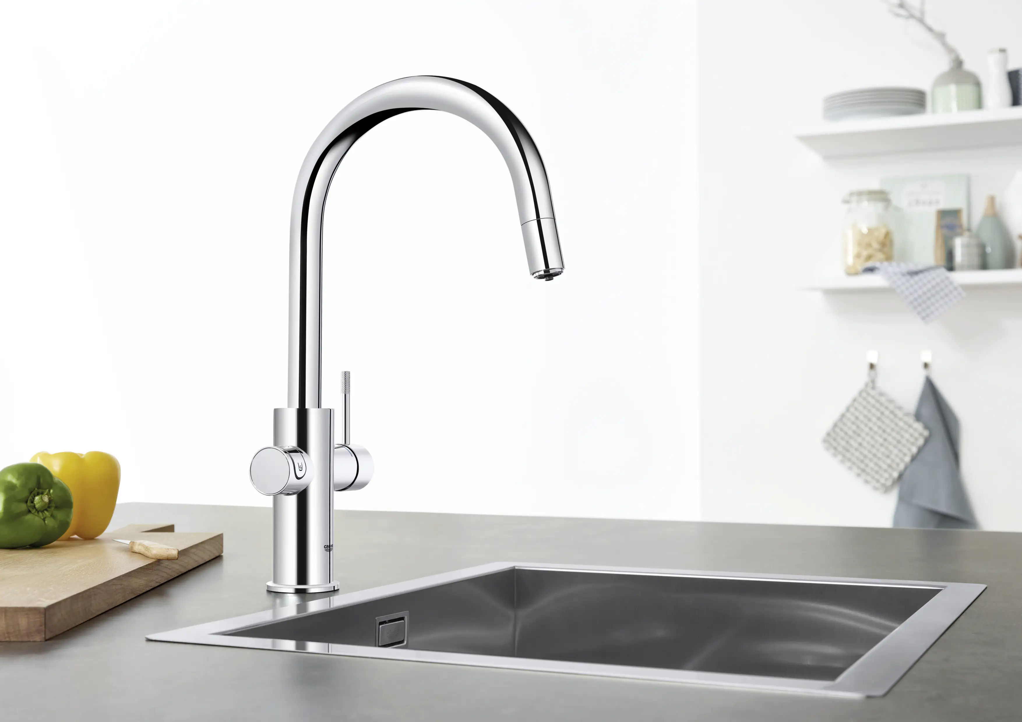Grohe Blue Home C-Auslauf Starter Kit mit herausziehbarem Mousseurauslauf chrom
