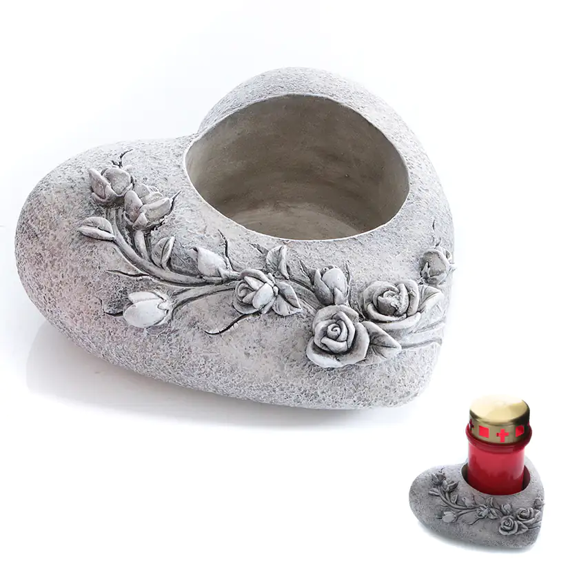 Dragimex Grablichthalter Herz Rosenornament 15,5 x 14,5 x 7 cm