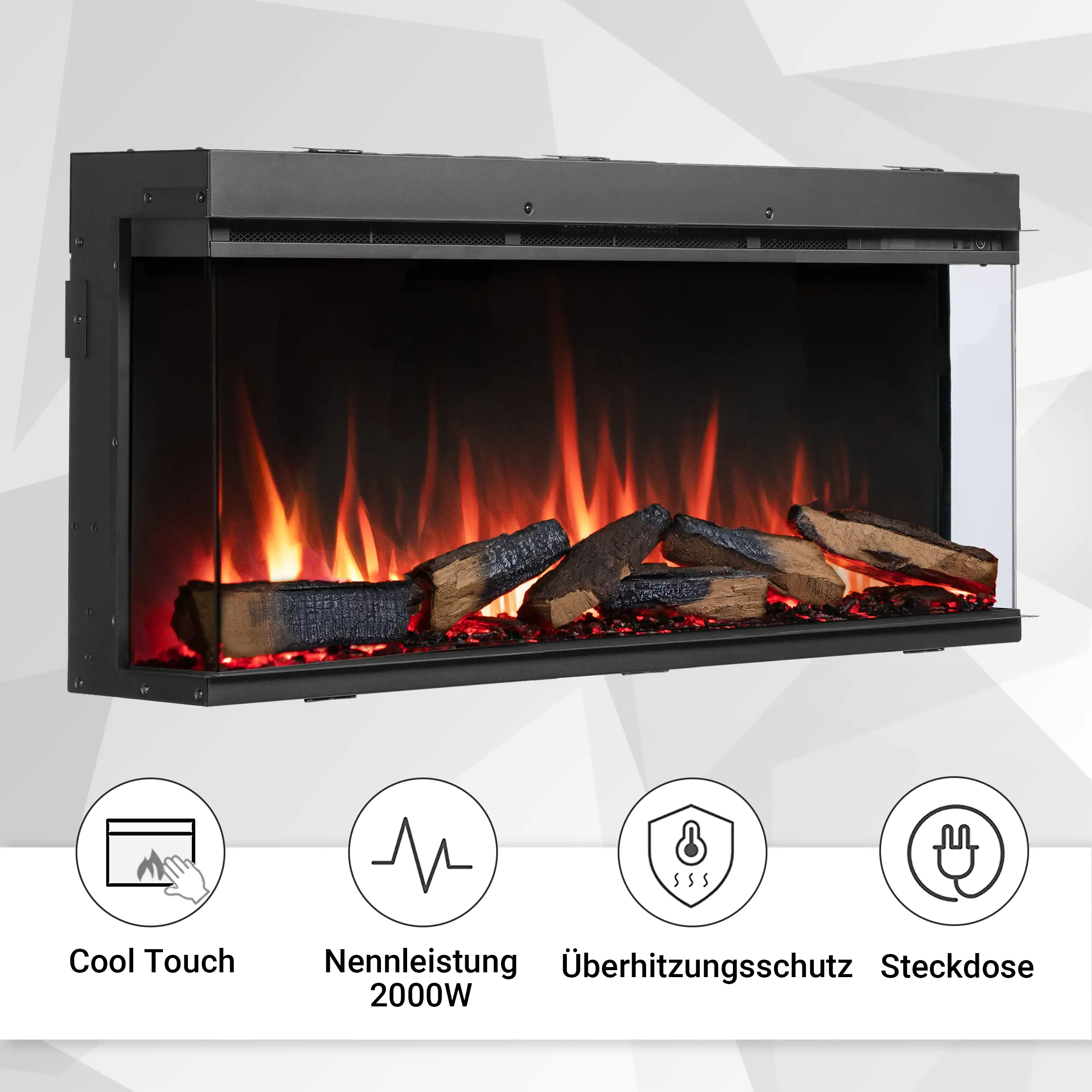 Balderia Elektrokamin schwarz Athena 44 1000/1500 Watt 49,5 x 112,8 cm