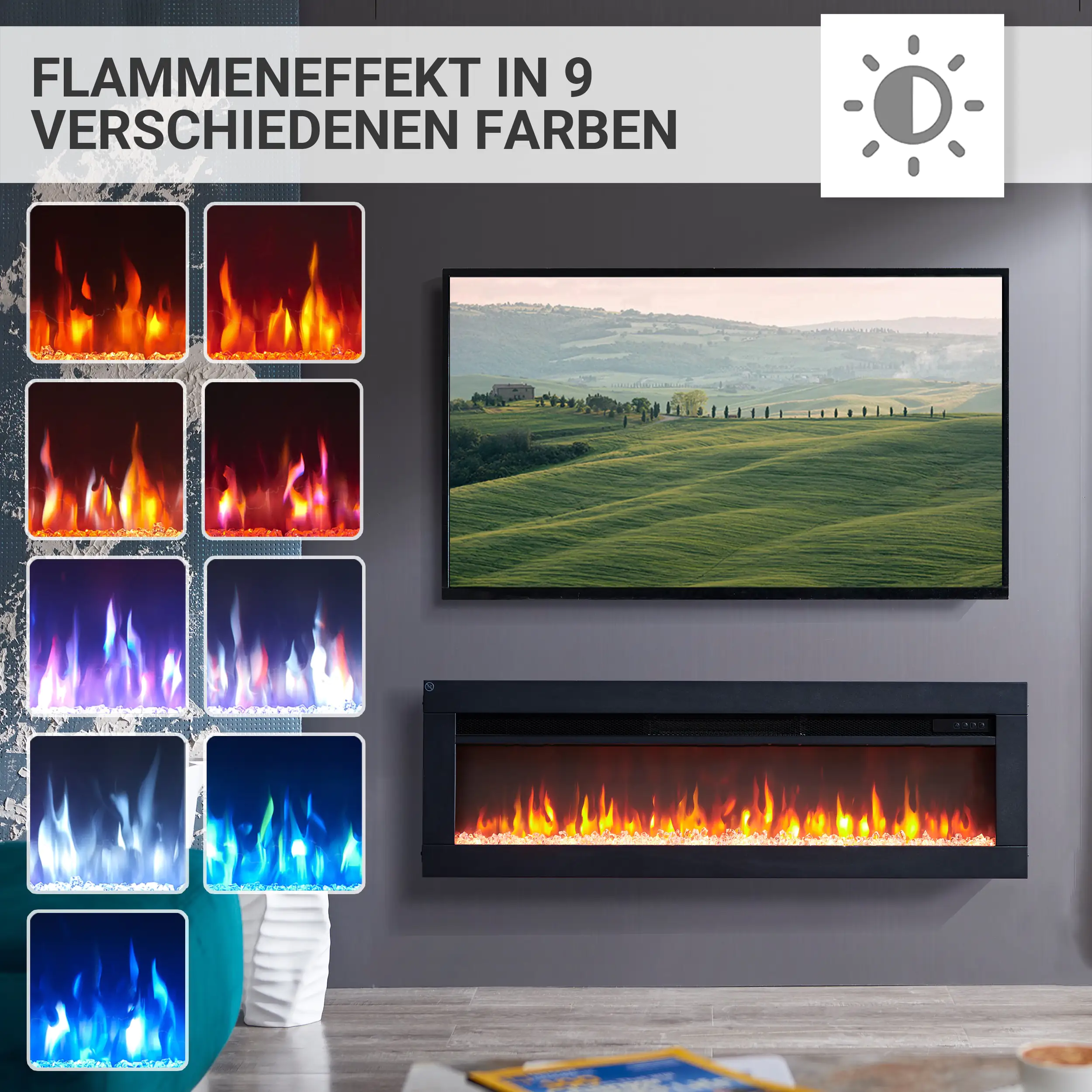 Balderia Elektrokamin schwarz Agnes 40" 1000/1800 Watt 33 x 102 cm