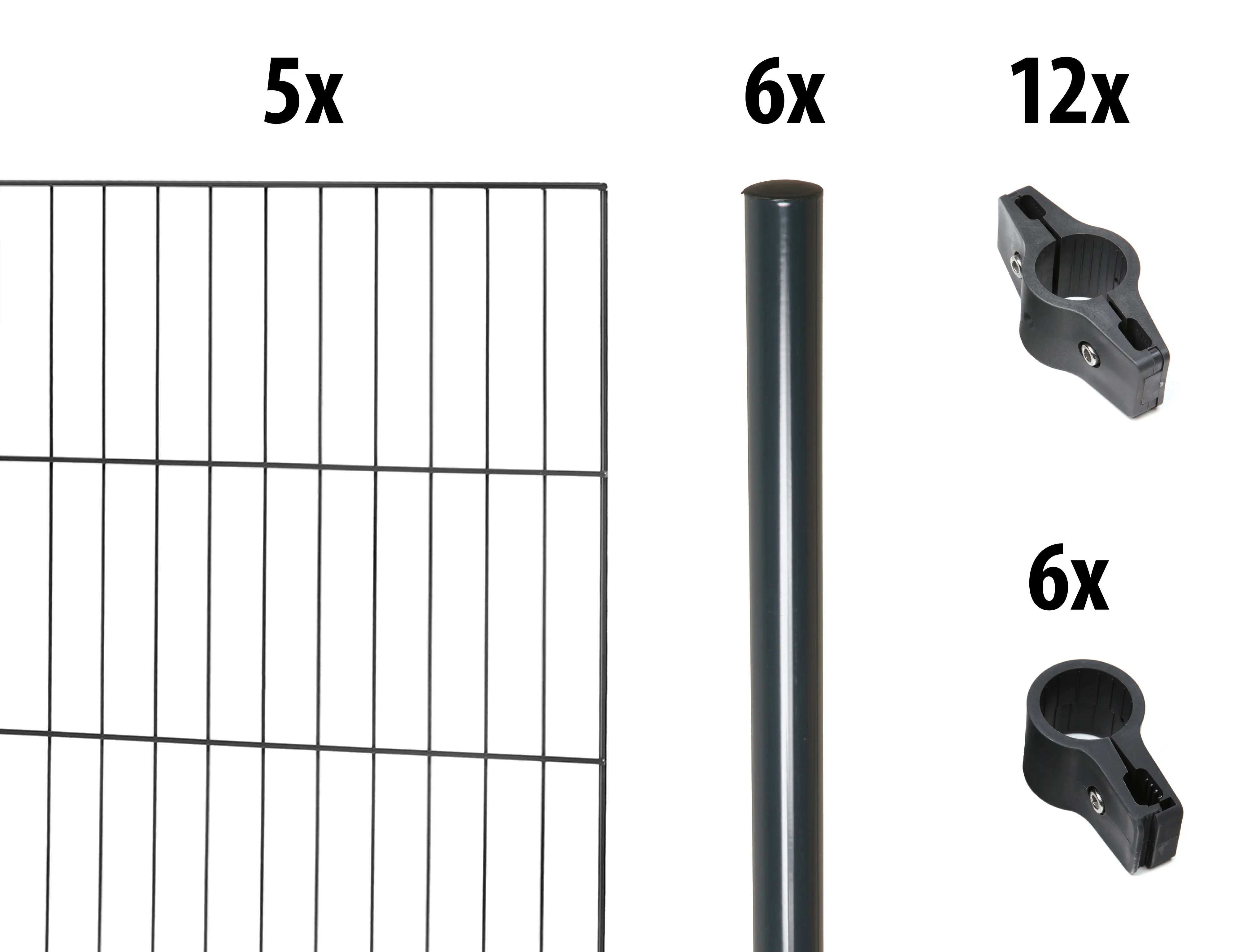 Floraworld Einstabmatten-Zaun Set Classic 10 m 200 x 125 cm inkl. 6 Pfosten 175 cm anthrazit