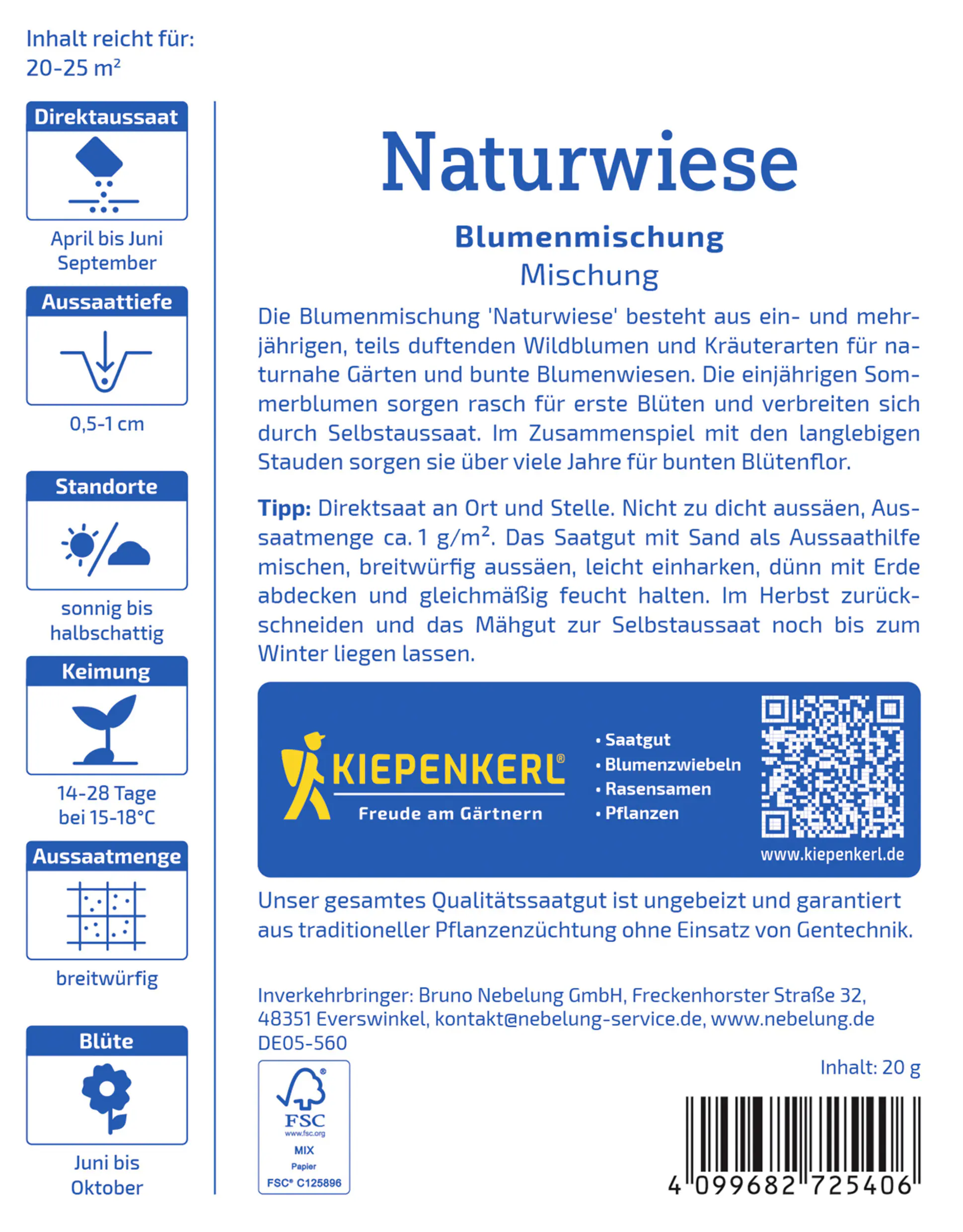 Kiepenkerl Saatgut Blumen-Mischung Naturwiese Vorteilspackung für ca. 20-25 m²