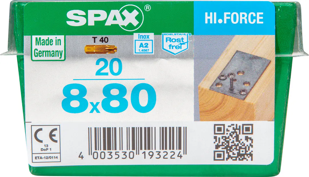 Spax Tellerkopfschrauben 8.0 x 80 mm TX 40 - 20 Stück Edelstahl