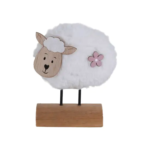 TrendLine Deko Schaf Holz 14,5 x 12 cm natur weiß