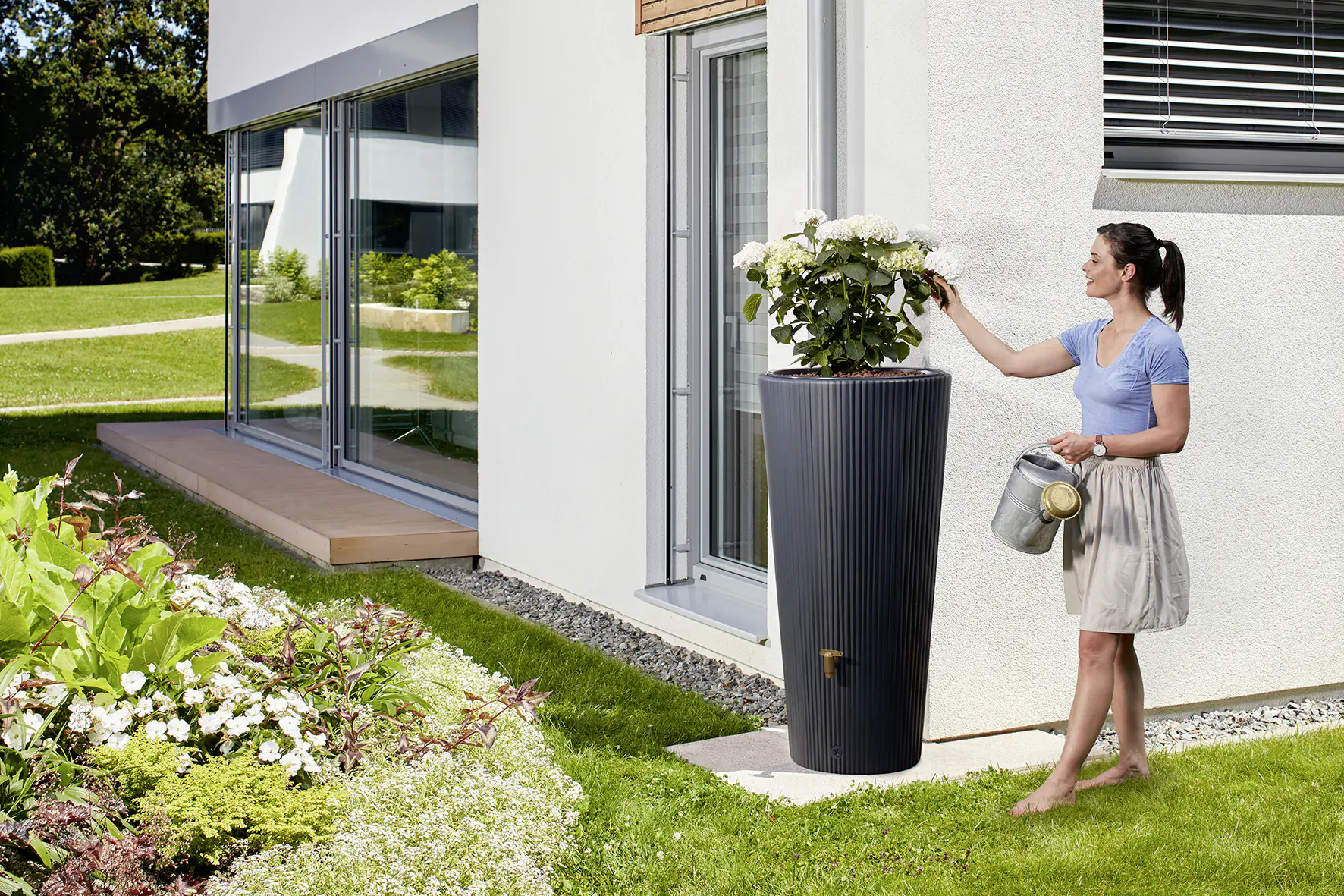 4rain Regenspeicher Vaso Decor 2in1, 220 l, Graphite grey