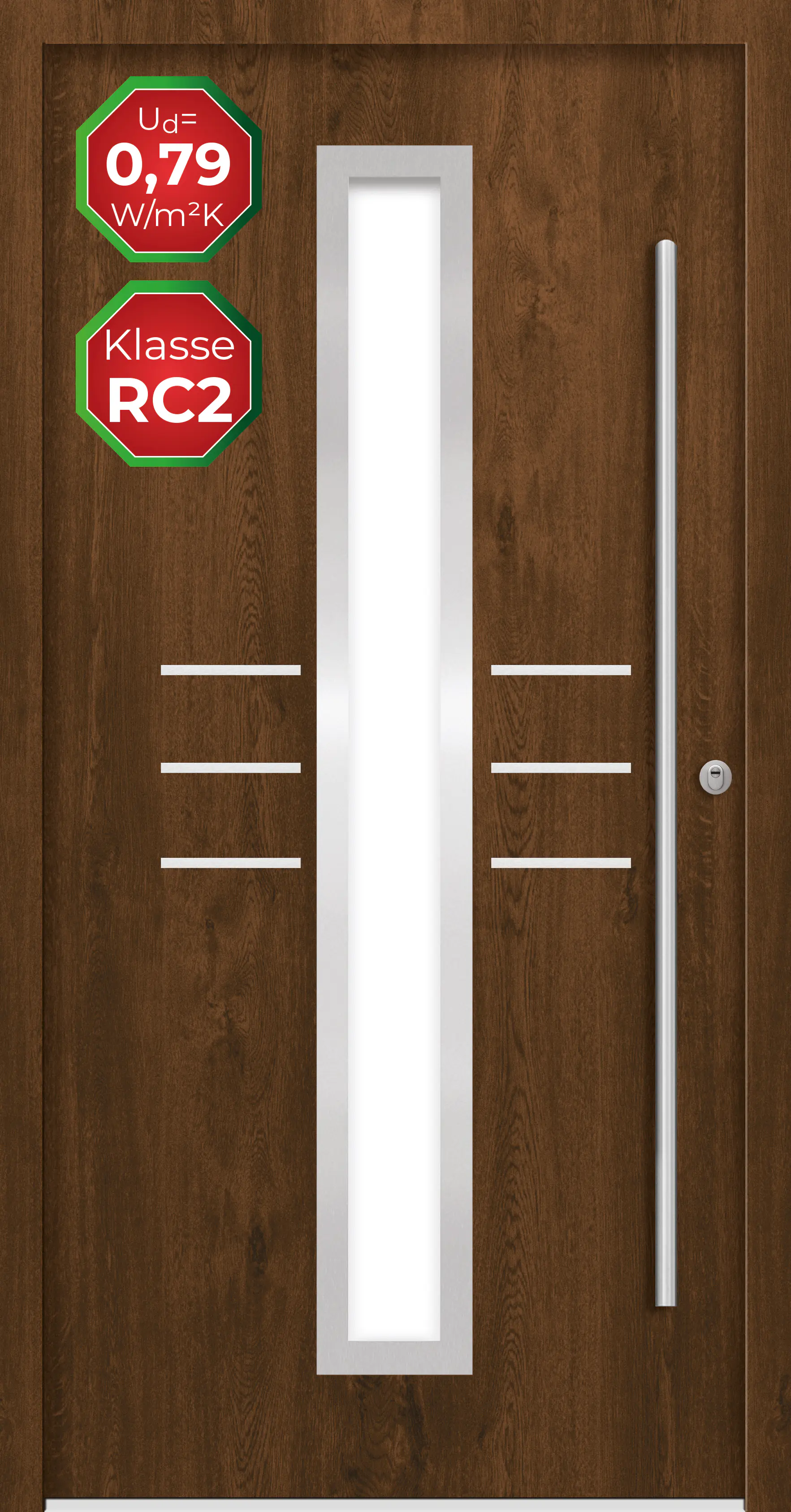 Splendoor Haustür Passivedoor Premium B07 RC2 Nussbaum DIN Rechts 100 x 210 cm