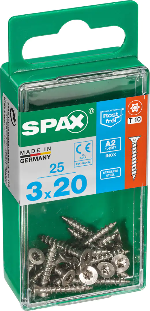 Spax Universalschrauben 3.0 x 20 mm TX 10 Senkkopf - 25 Stück Edelstahl