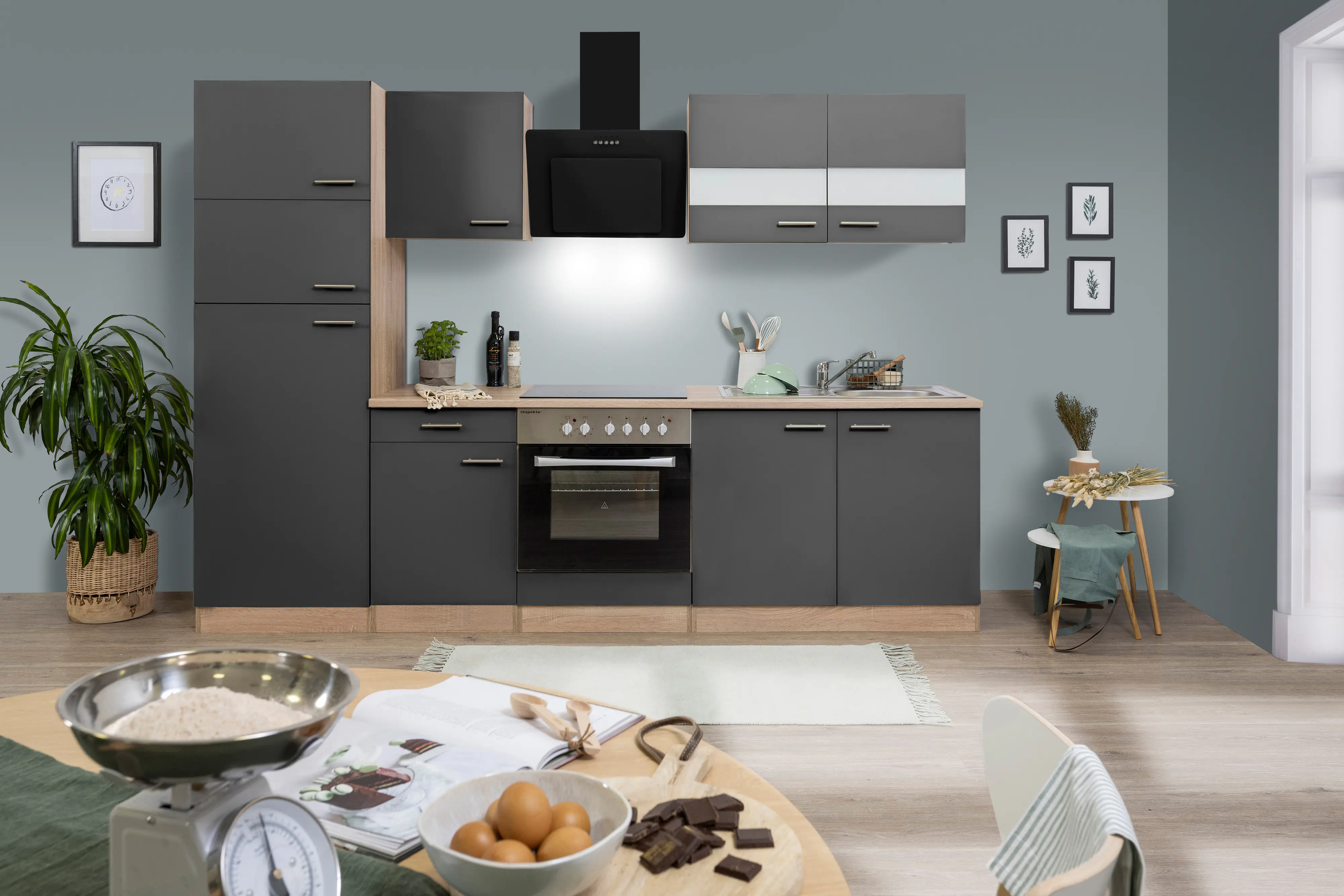 Respekta Economy Küchenblock 270 cm grau, Eiche Sonoma, KB270ESGCGKE