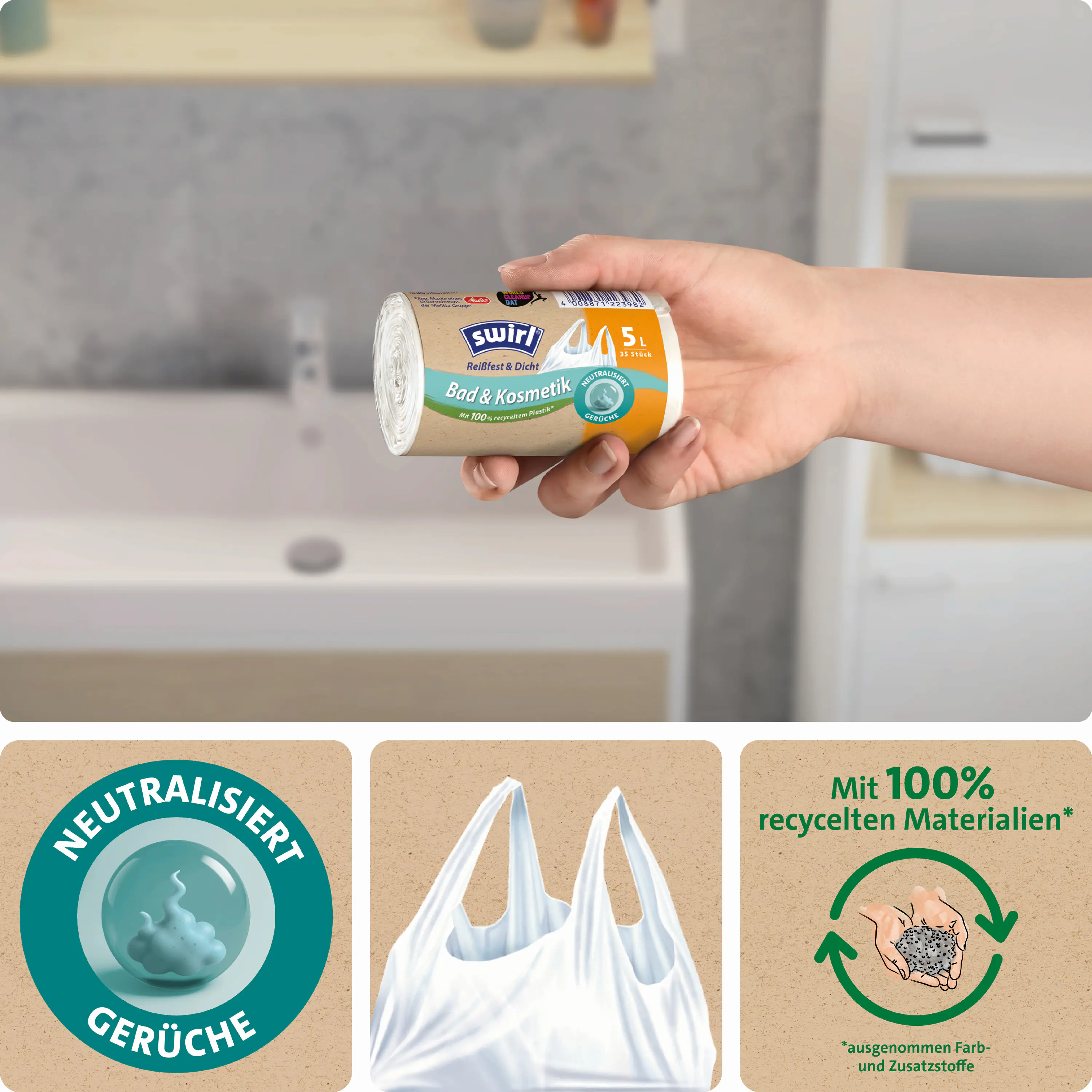 Swirl® Müllbeutel mit Tragegriff Reißfest & Dicht 5 L 35 Stück