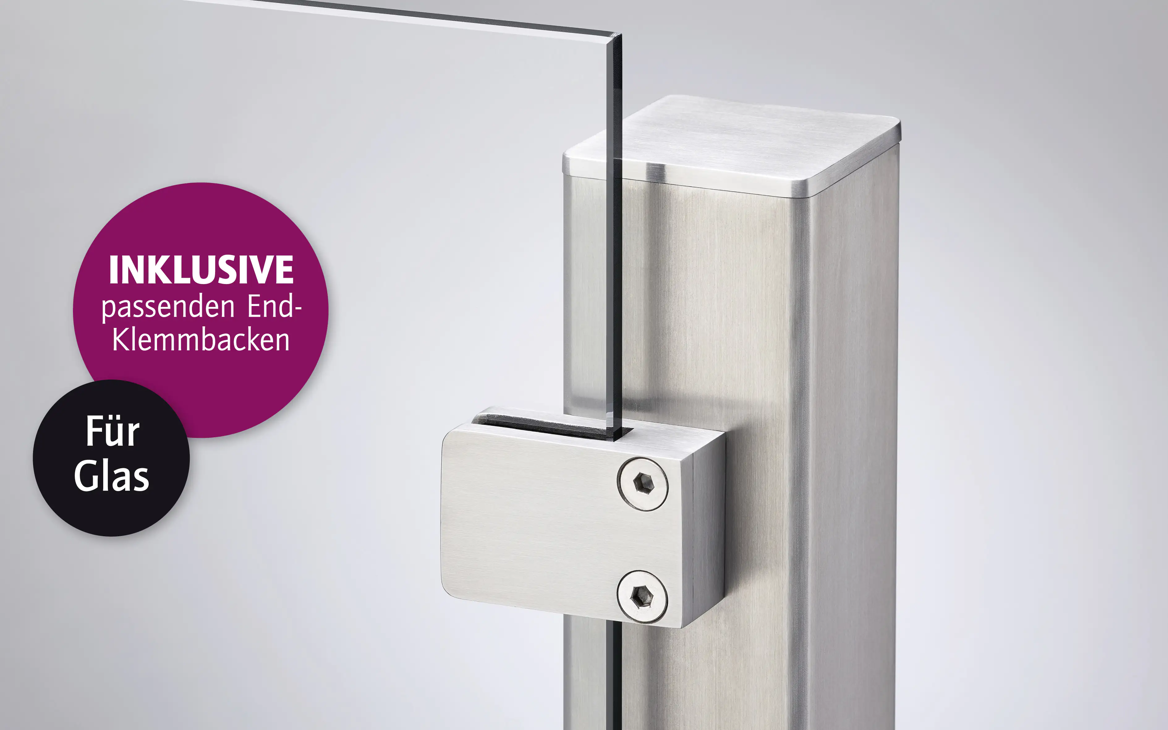 Ambiente Endpfosten-Set zum ANSCHRAUBEN 187 cm, 60 x 60 mm, Edelstahl V2A