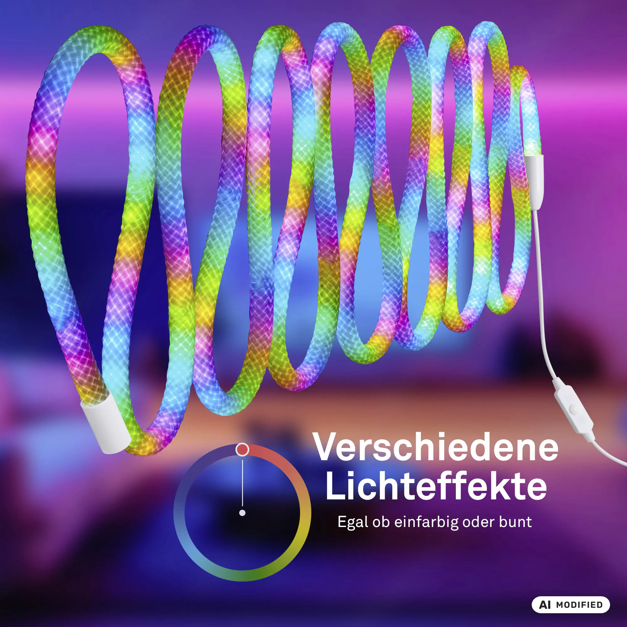 Briloner LED-Lichtschlauch RGBIC mit Musiksensor 5 m dimmbar weiß