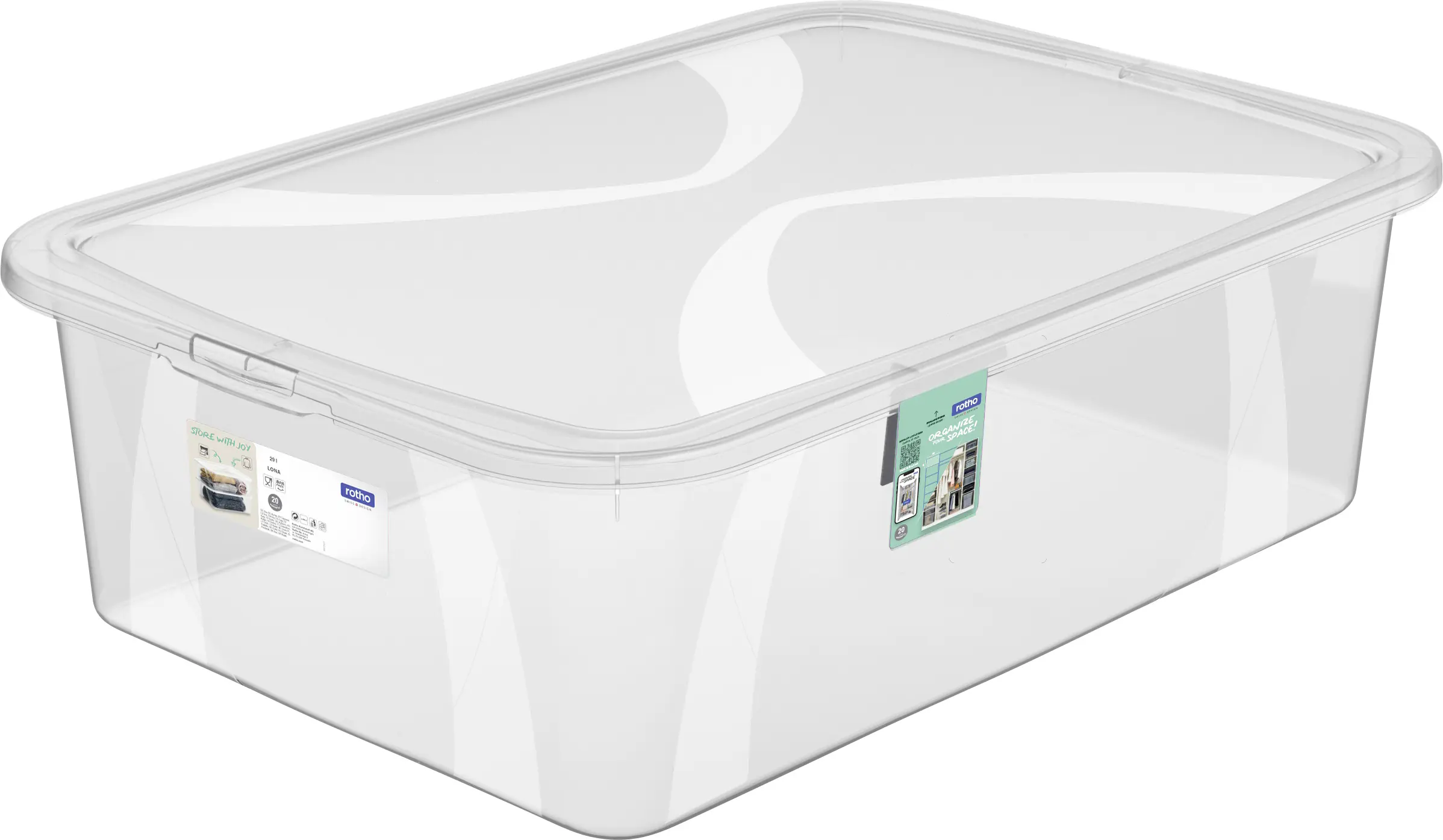 Rotho Aufbewahrungsbox Lona mit Deckel 56,5 x 38,5 cm 29 L transparent