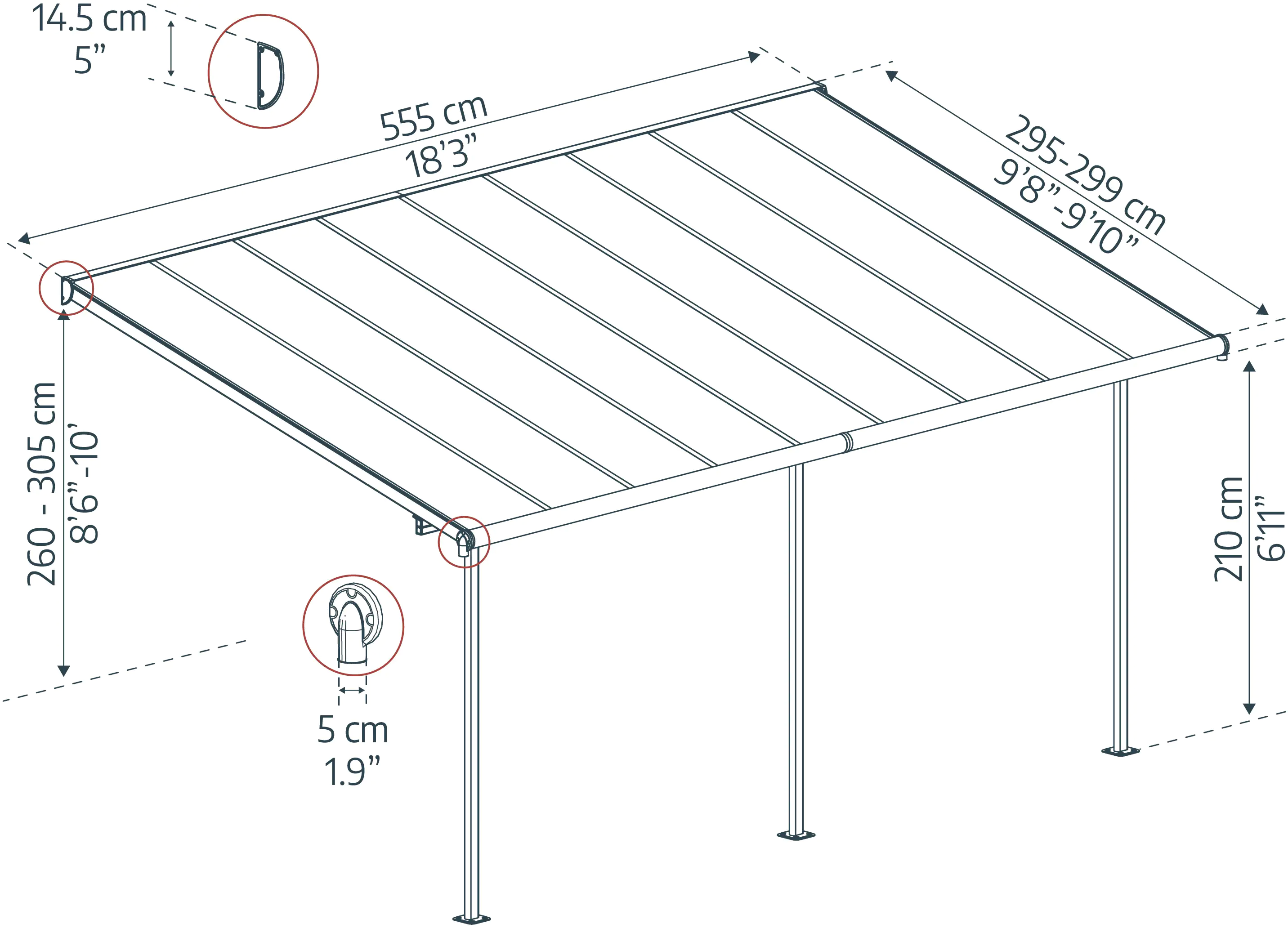 Canopia Terrassenüberdachung Sierra  555 x 295 cm anthrazit