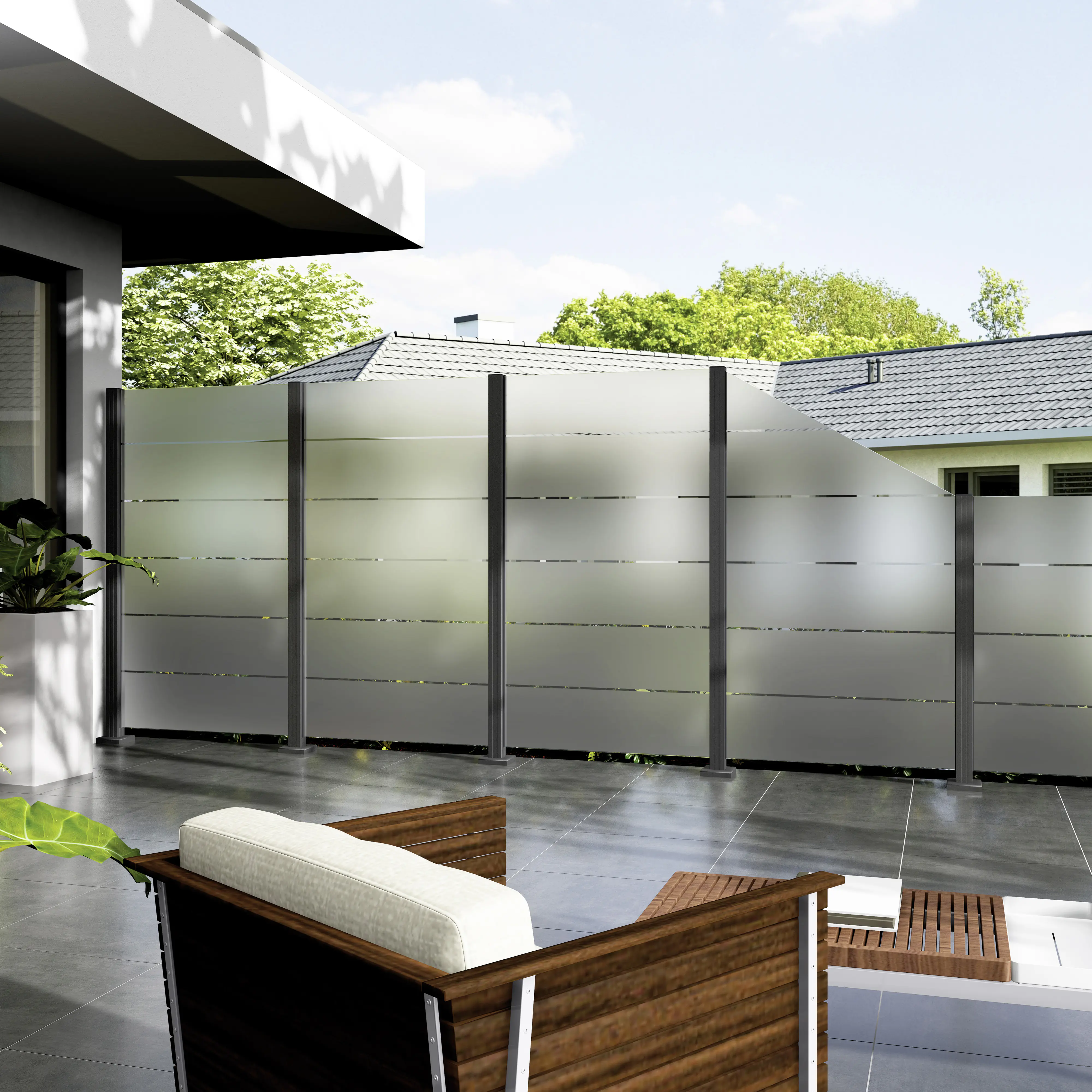 Ambiente Glaszaun Erweiterungsset Klarglas mit Siebdruck 187 x 55.7 cm grau