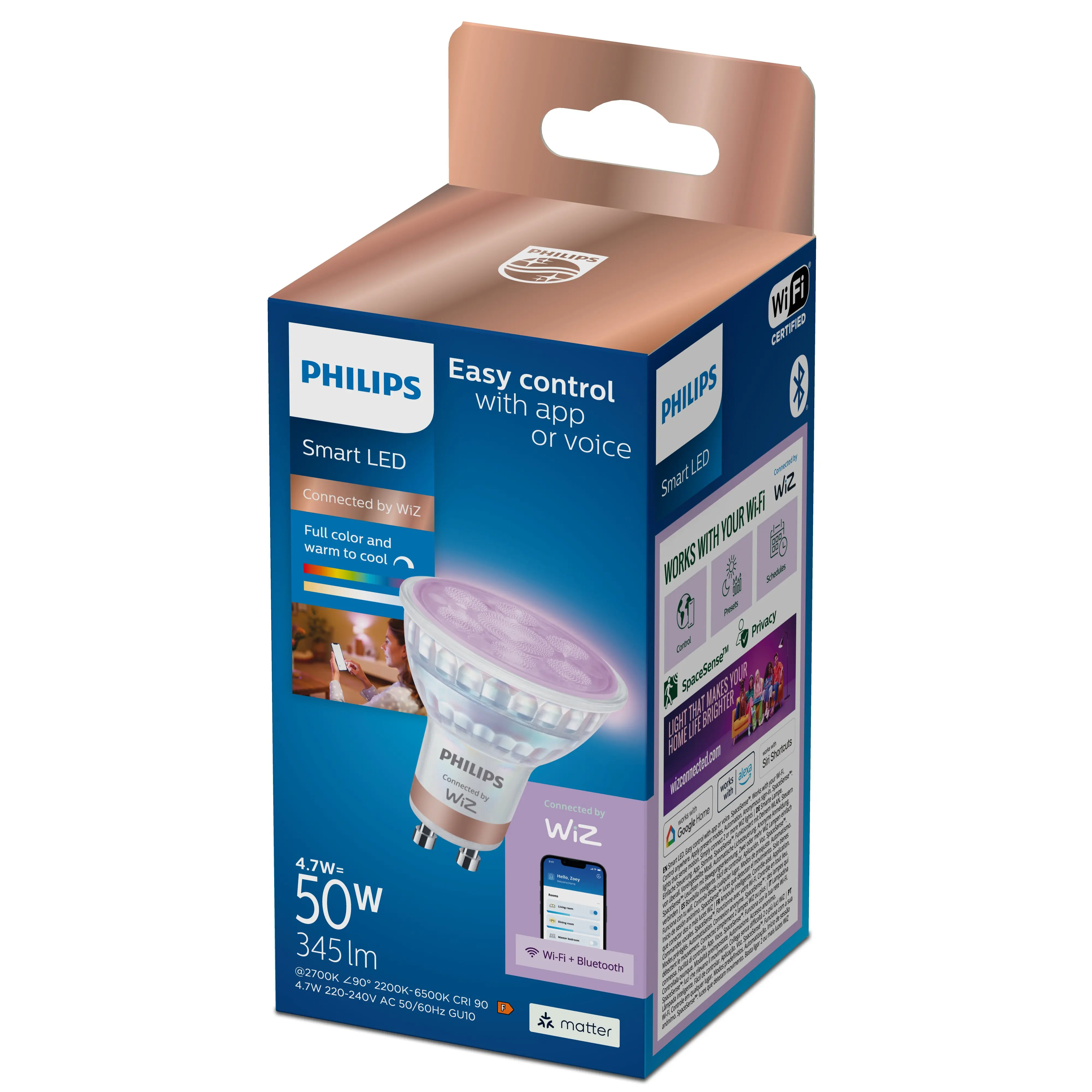 Philips LED Leuchtmittel GU10 4,7W 345lm 2200-6500K RGB