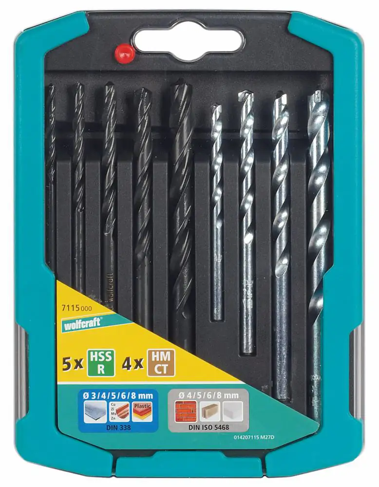 Wolfcraft Bohrer-Set Metall-Stein 9-teilig 7115000 Ø 3 - 8 mm Rundschaft