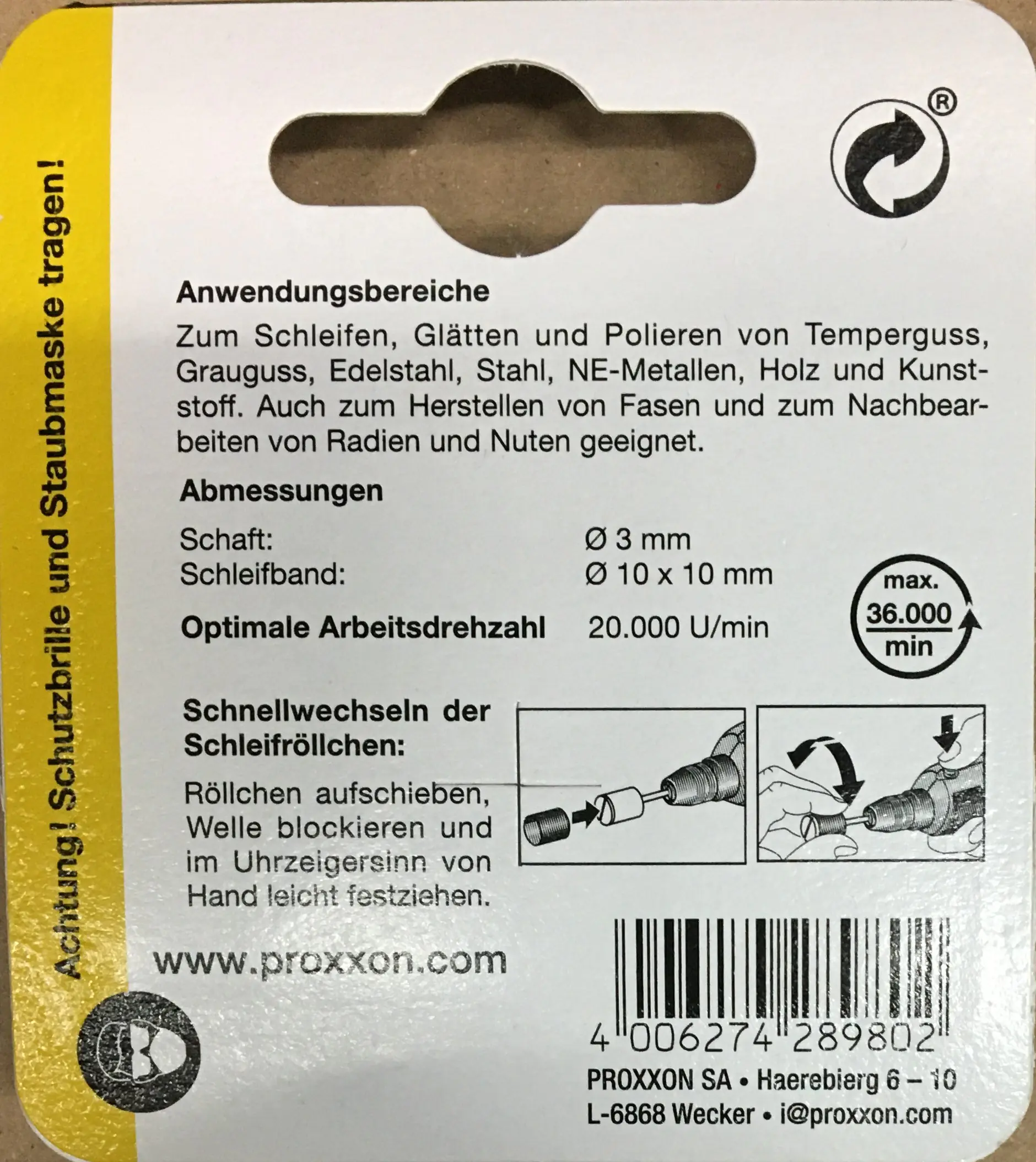 Proxxon Micromot Schleifzylinder 10 mm K150 mit 10 Schleifbändern