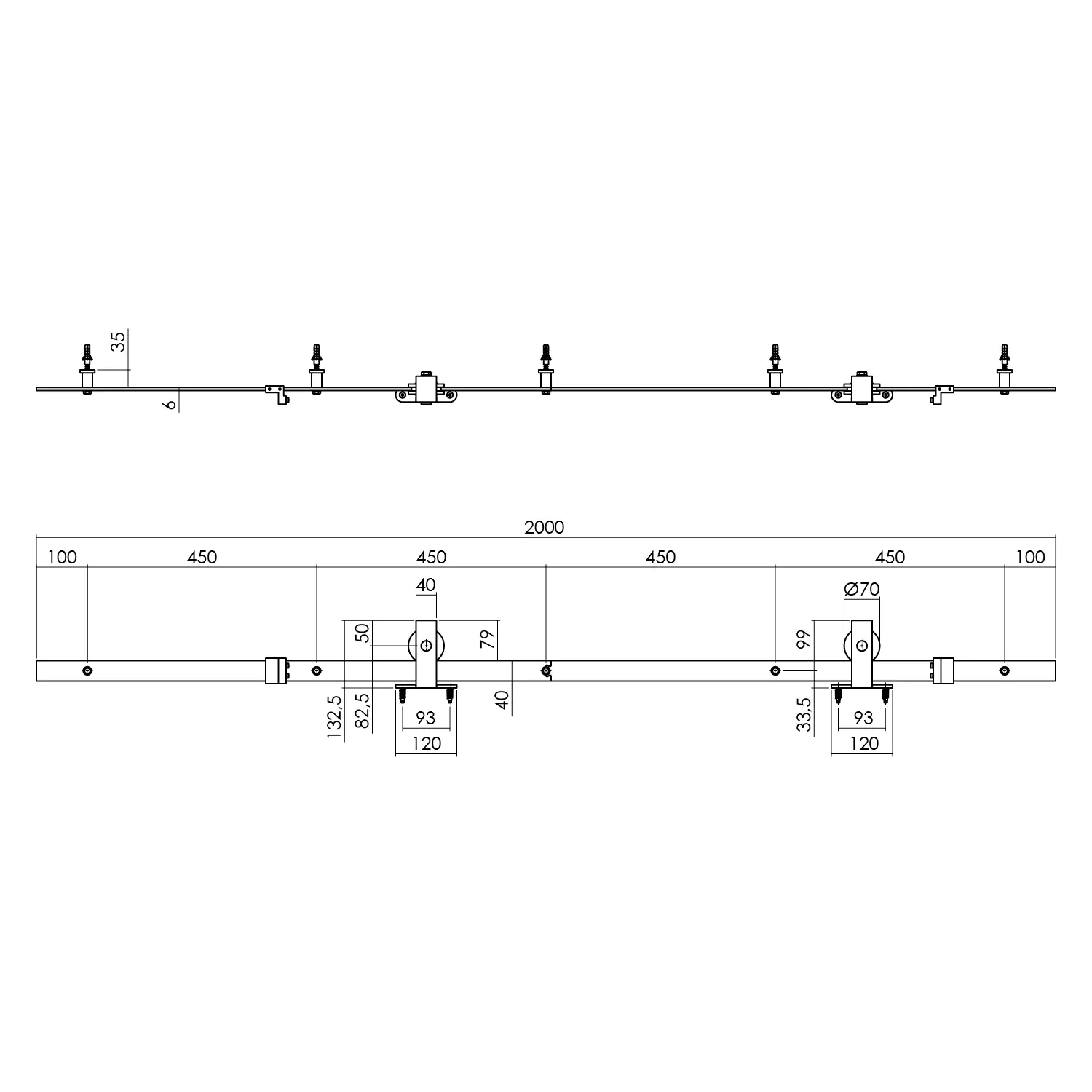 Schiebetürsystem 200 cm Basic Top, schwarz