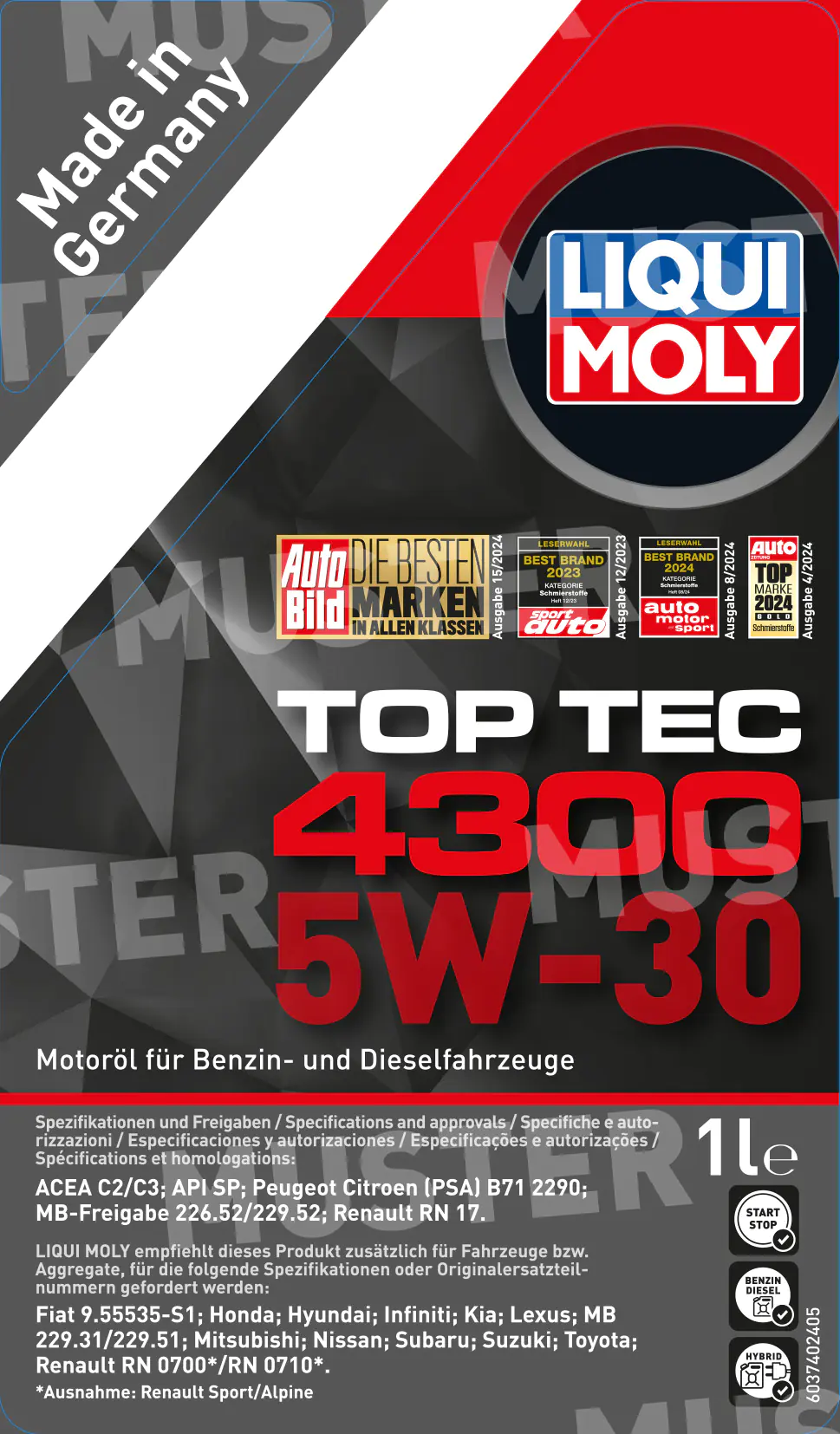 Liqui Moly Motoröl Top Tec 4300 SAE 5W-30 1 L