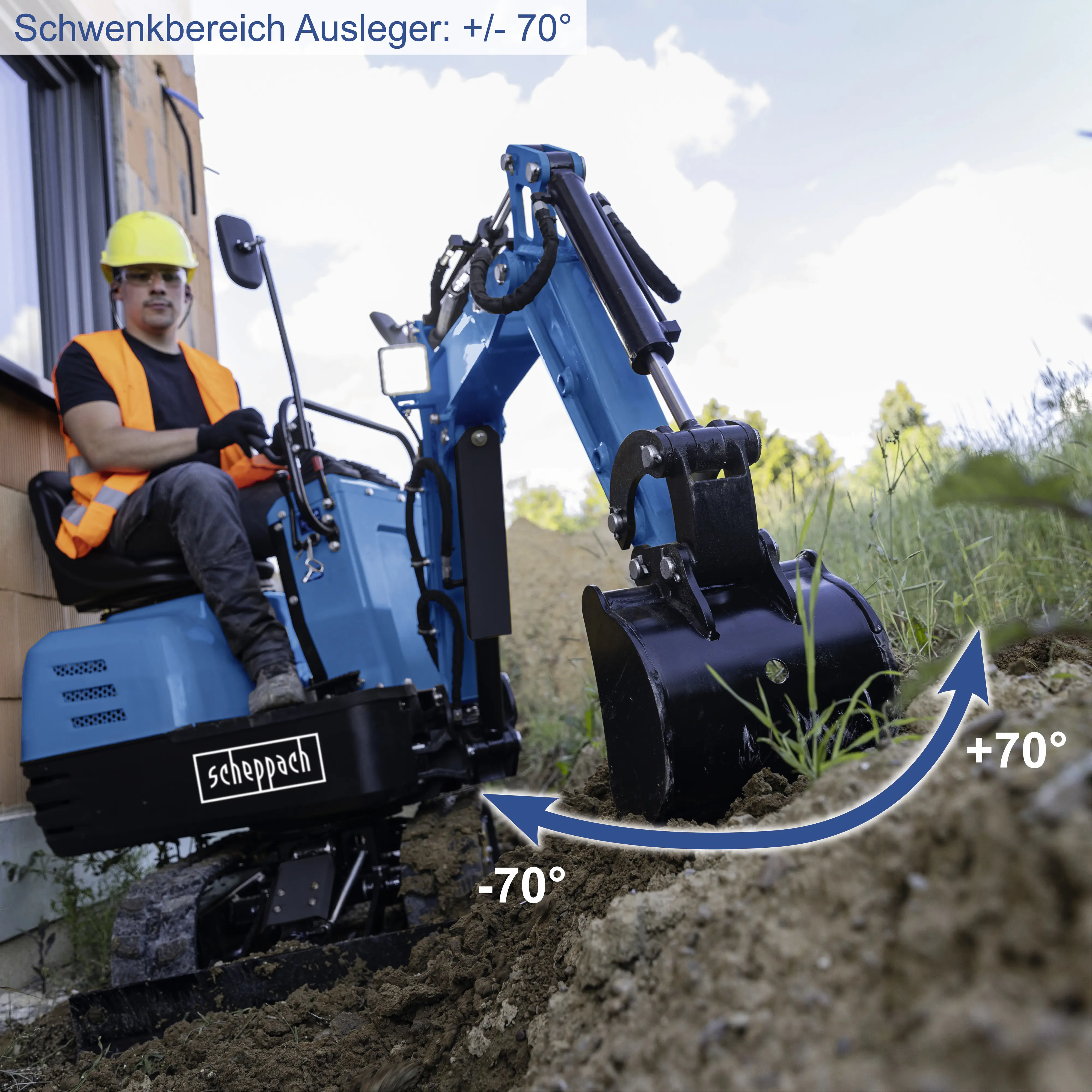 Scheppach Mini-Bagger EXC815 XXL Set inkl. Zubehör 69 cm Spurbreite