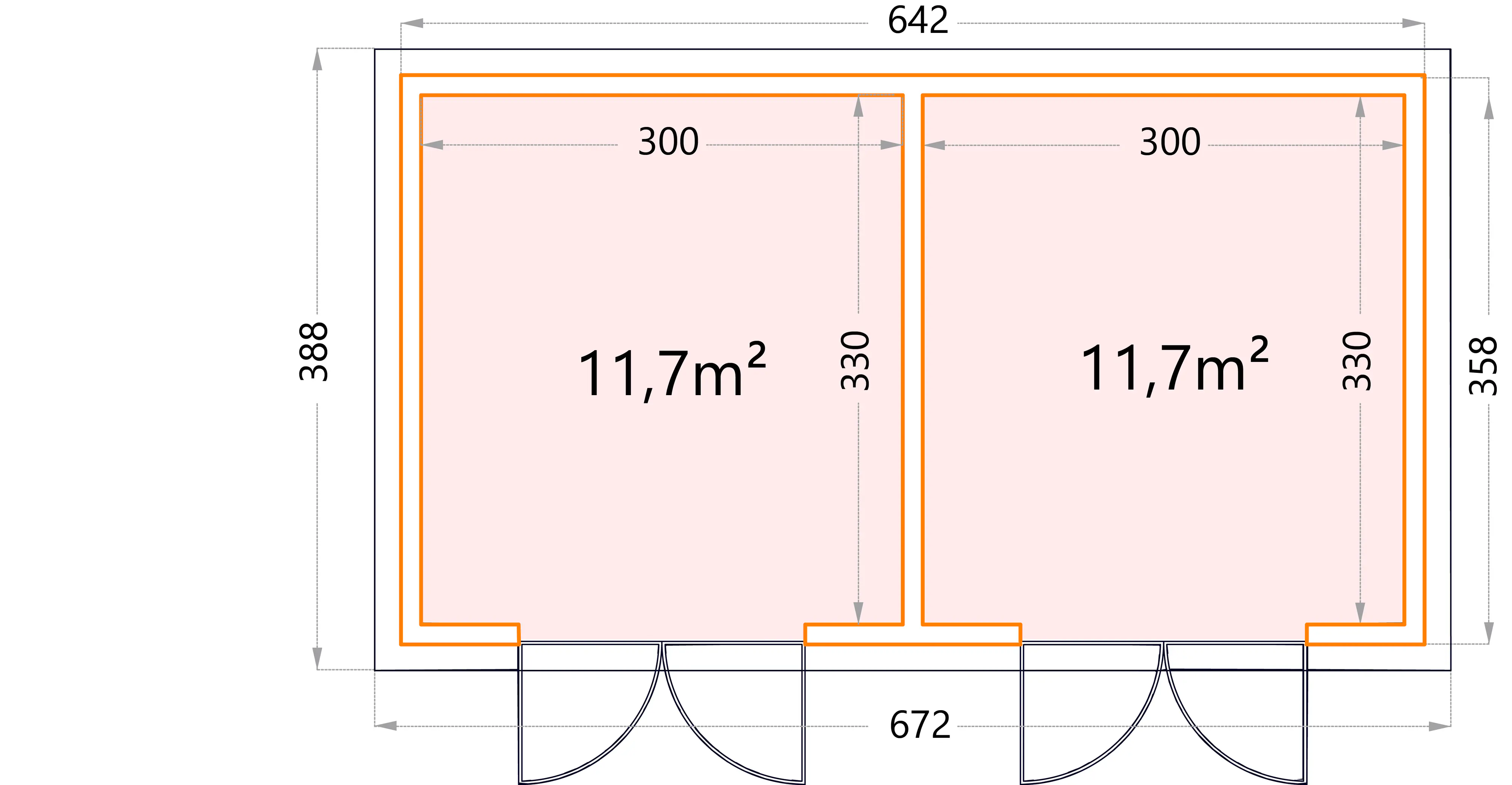 Telluria Gerätehaus DUO 3336+ granitgrau 642 x 358 cm