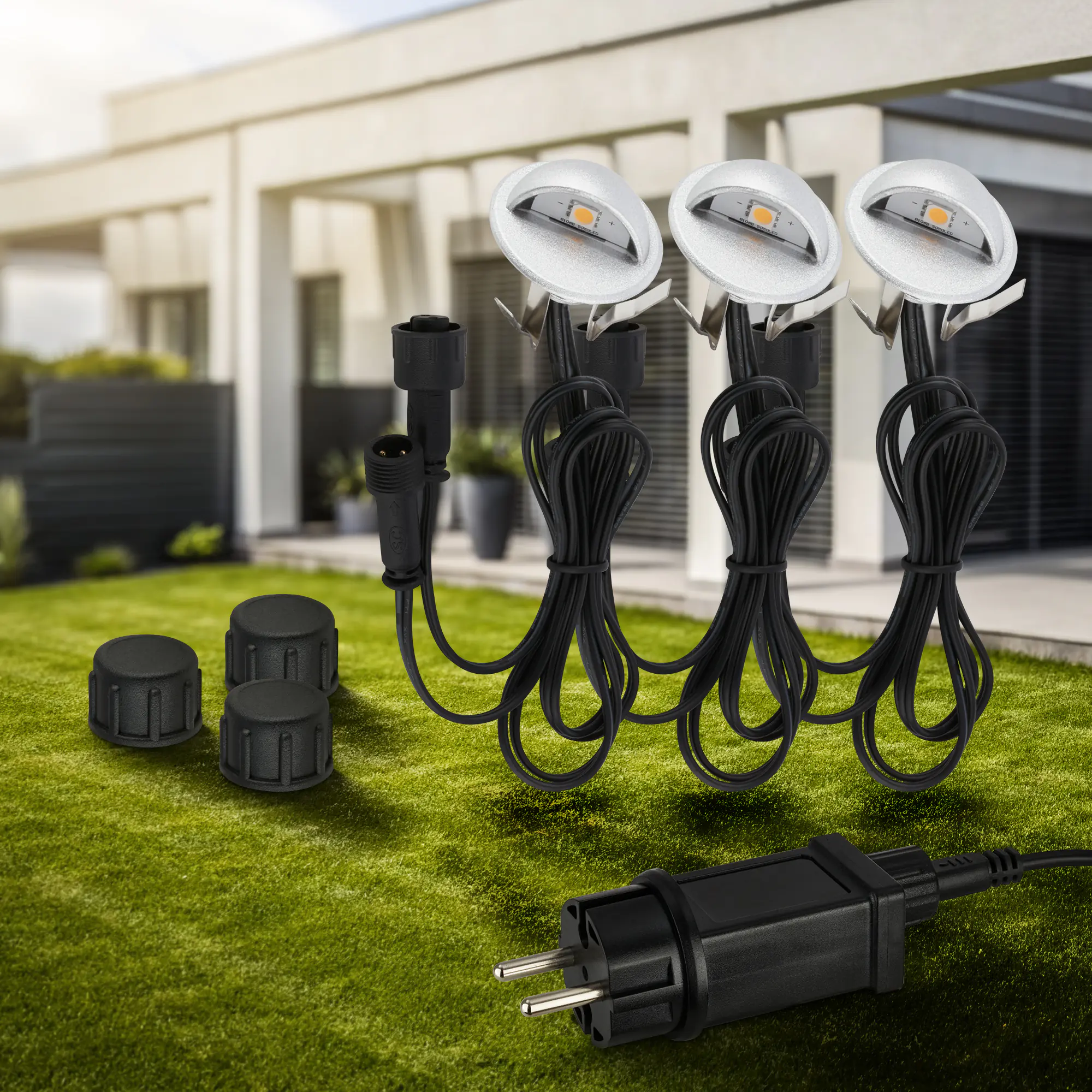 Briloner LED Außen-Bodenstrahler Teak Connect to Shine 3er Starterset 10W warmweiß
