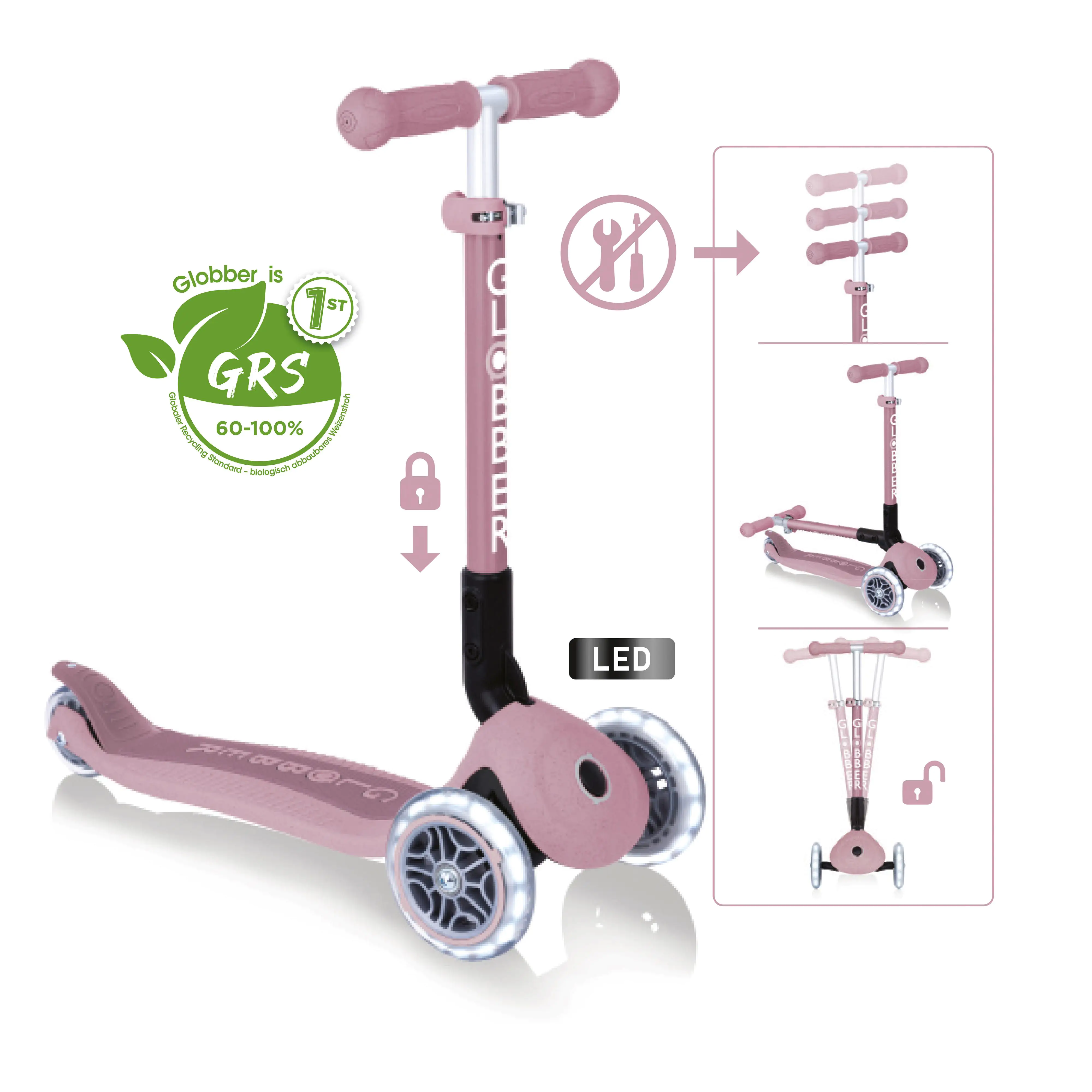 Globber Scooter Junior Foldable Lights Eco beere mit Leuchtrollen