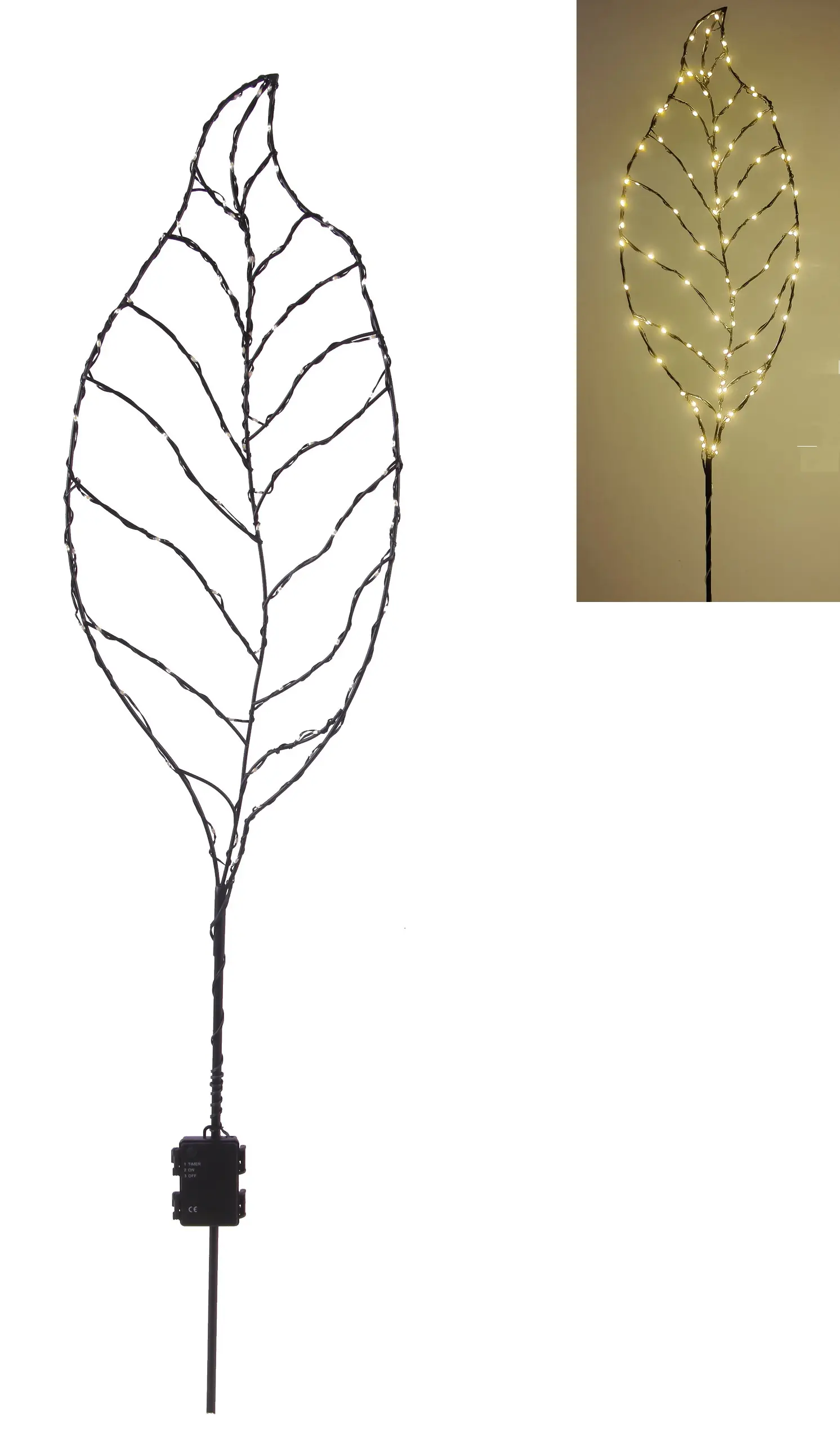 TrendLine LED-Stecker Blatt Eisen 130 x 28 cm schwarz warmweiß