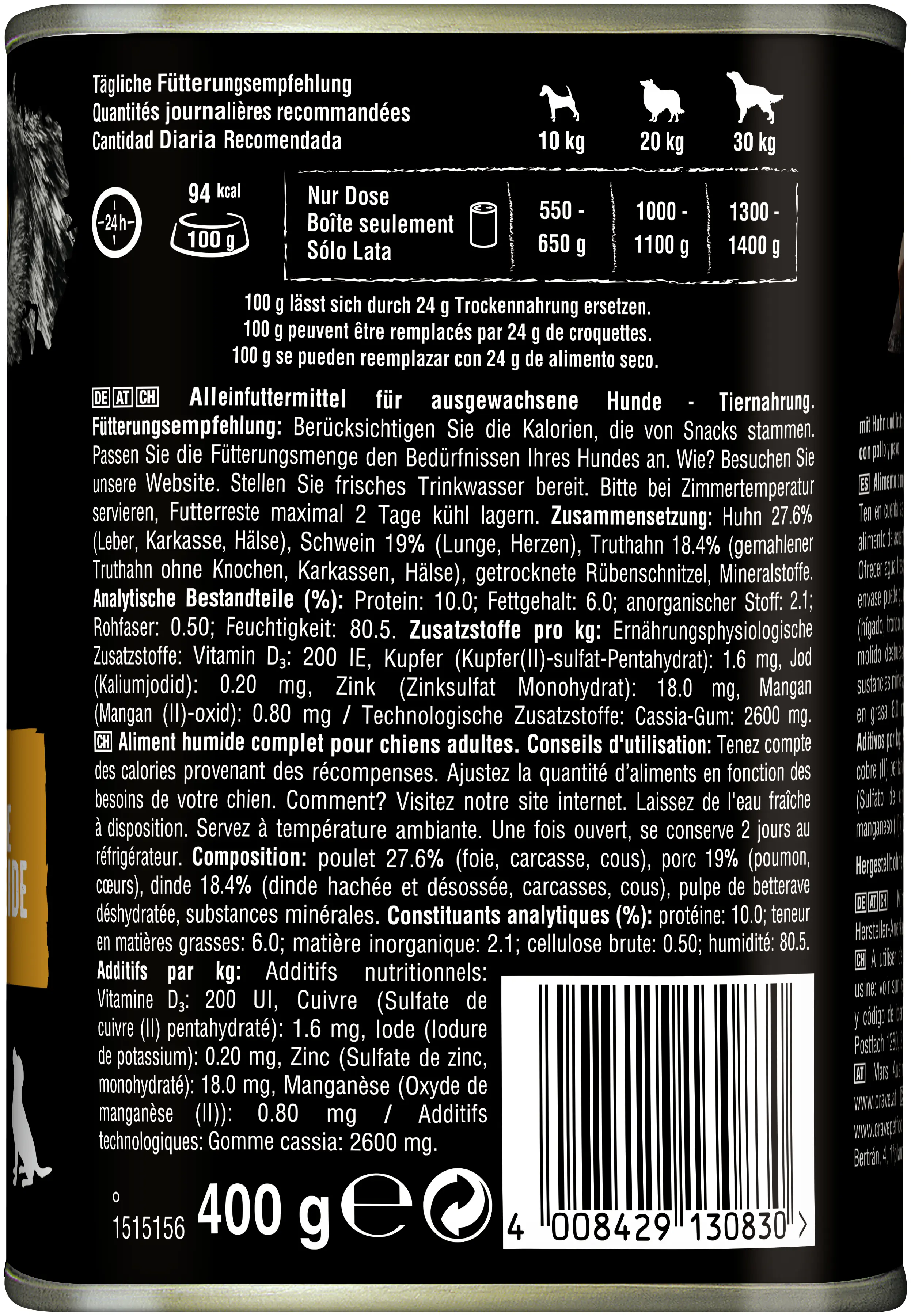 Crave Hundenassfutter Adult getreidefrei 400 g Huhn & Truthahn