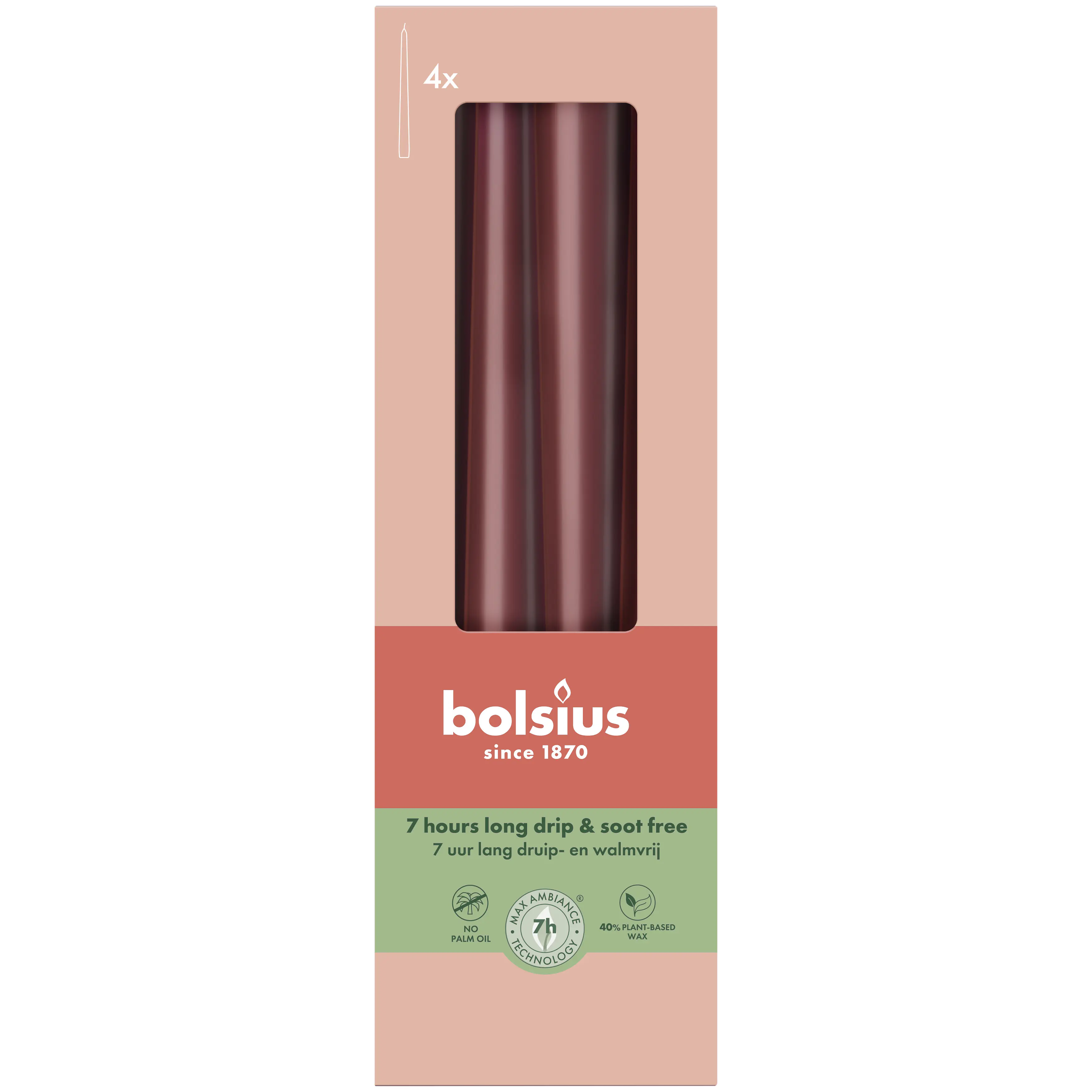Bolsius Spitzkerzen samtrot 24,5 cm Ø 2,4 cm 4 Stück