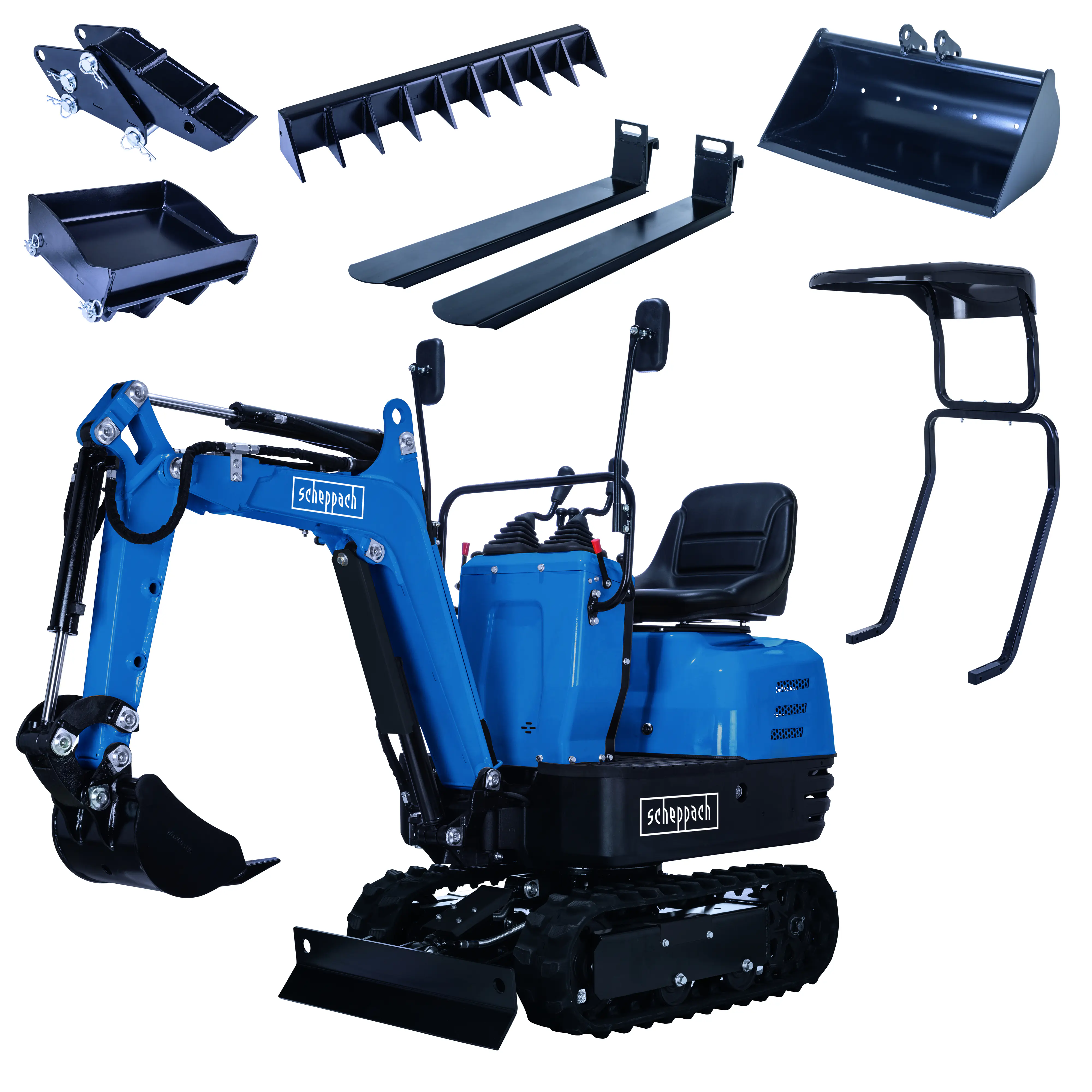 Scheppach Mini-Bagger EXC815 XXL Set inkl. Zubehör 69 cm Spurbreite