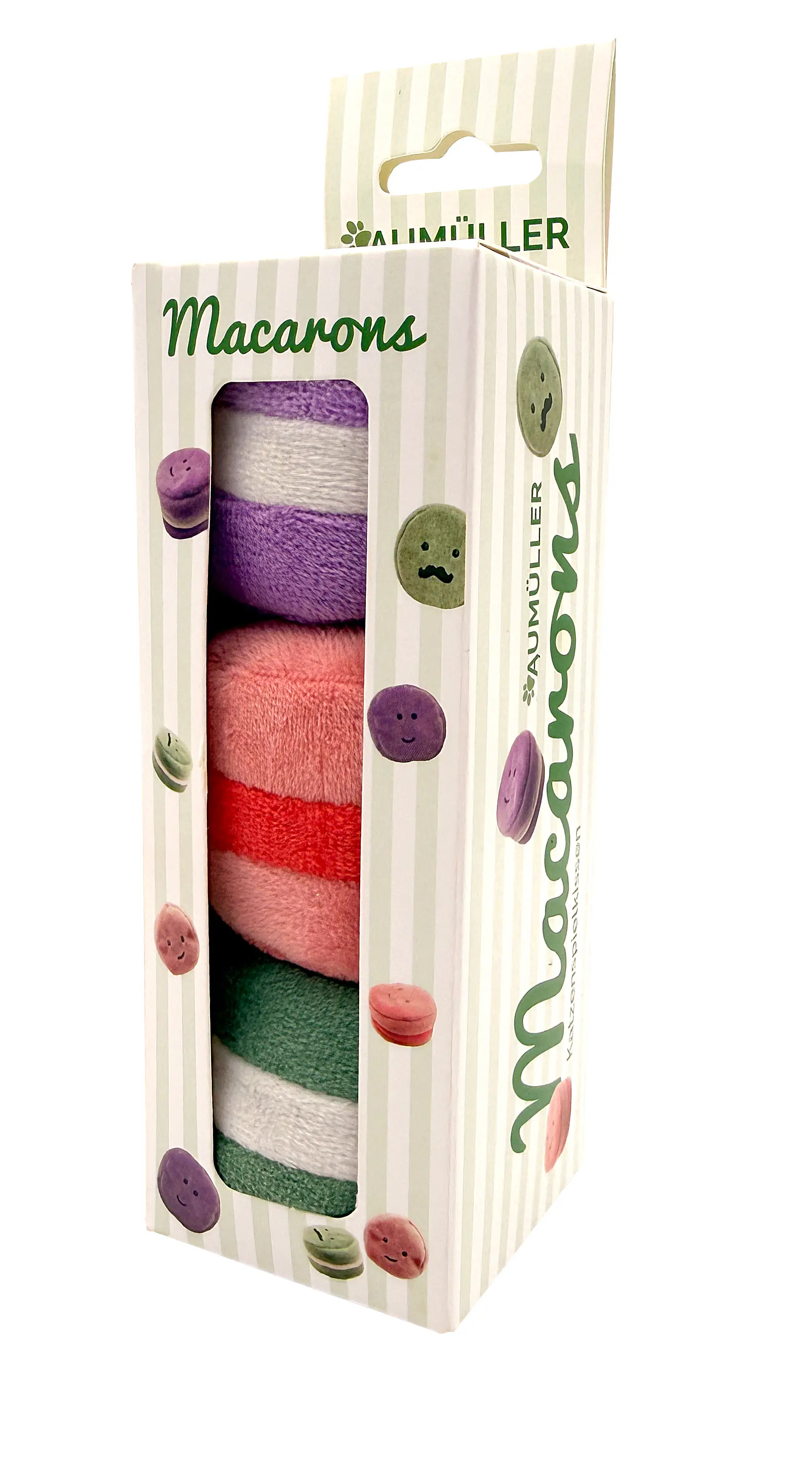 Aumüller Katzenspielzeug Kissen Macarons 5 x 4 cm 3er Pack mehrfarbig